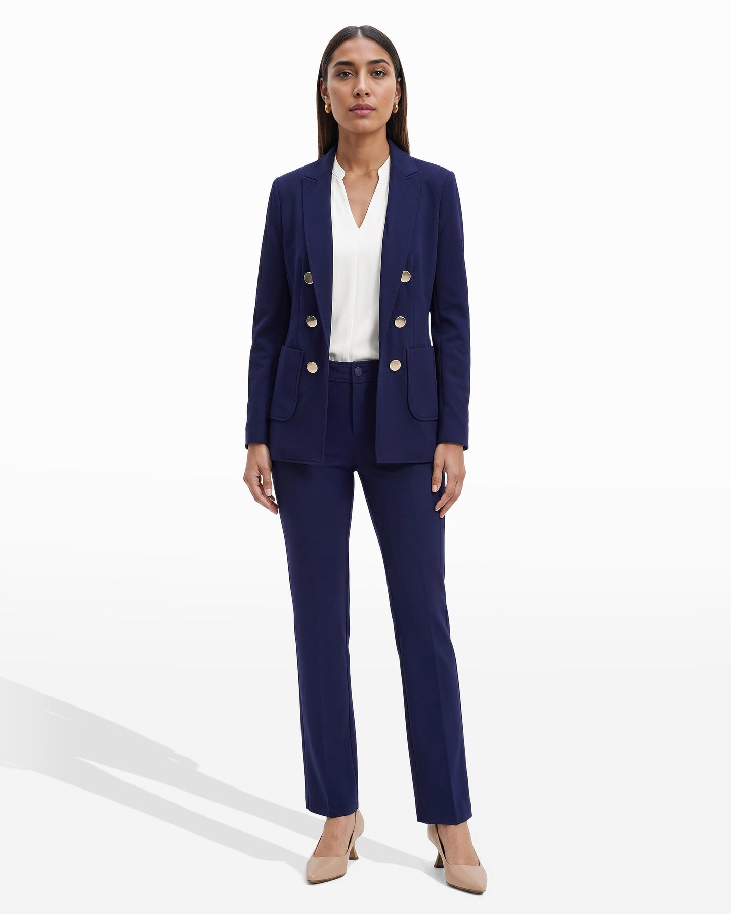 Anne Klein Faux Double Breasted Blazer with Patch Pockets