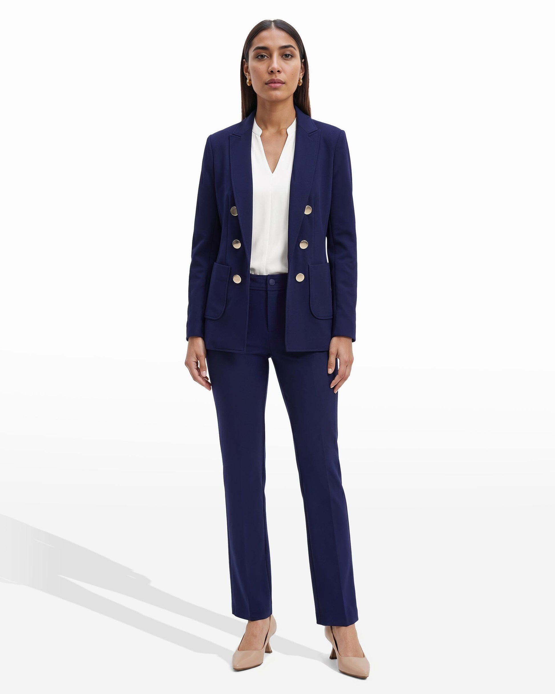 Anne Klein Faux Double Breasted Blazer with Patch Pockets