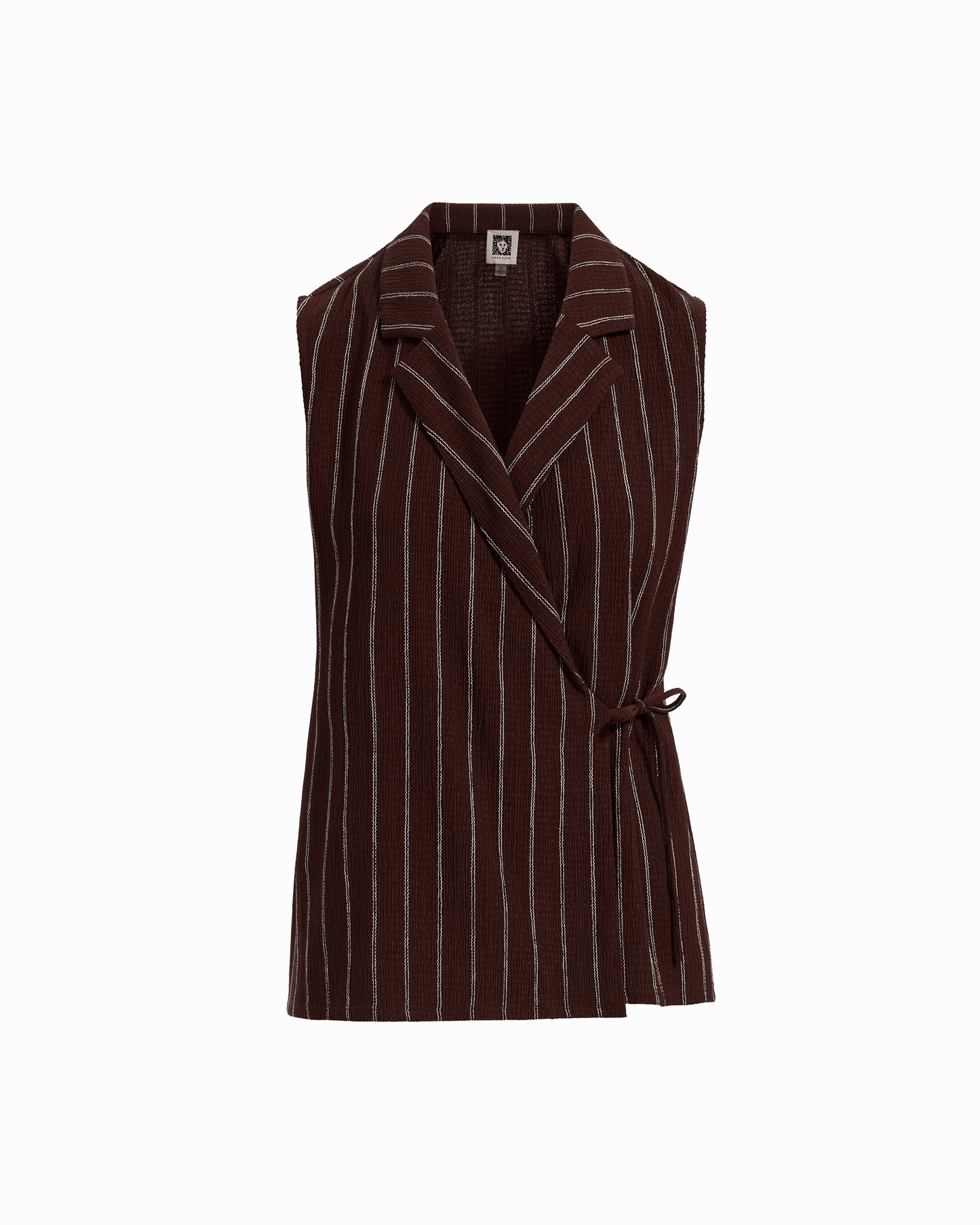 Anne Klein Sleeveless Notch Neck Wrap Top in DK CHOC / WHT DV