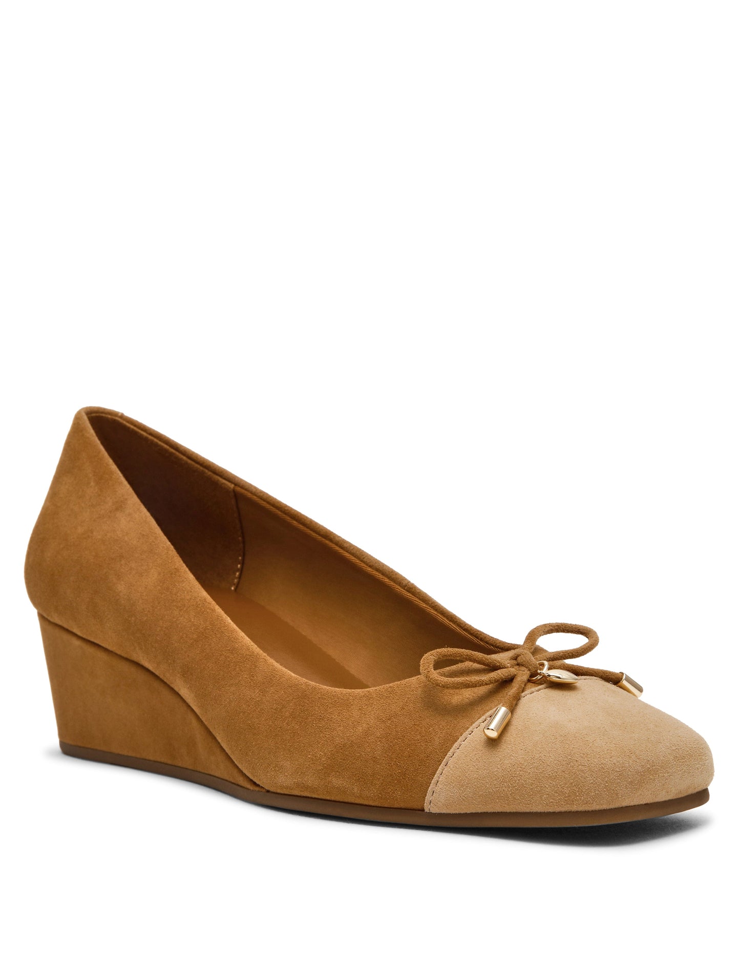 Anne Klein Leather Wedge Waiter Shoe in Tan Suede