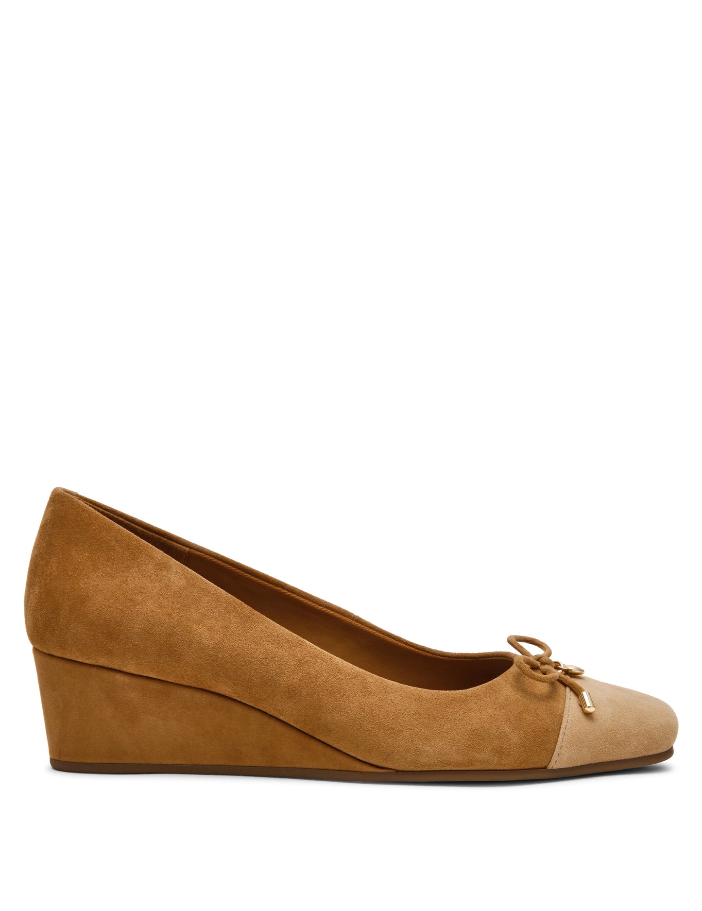 Anne Klein Leather Wedge Waiter Shoe in Tan Suede