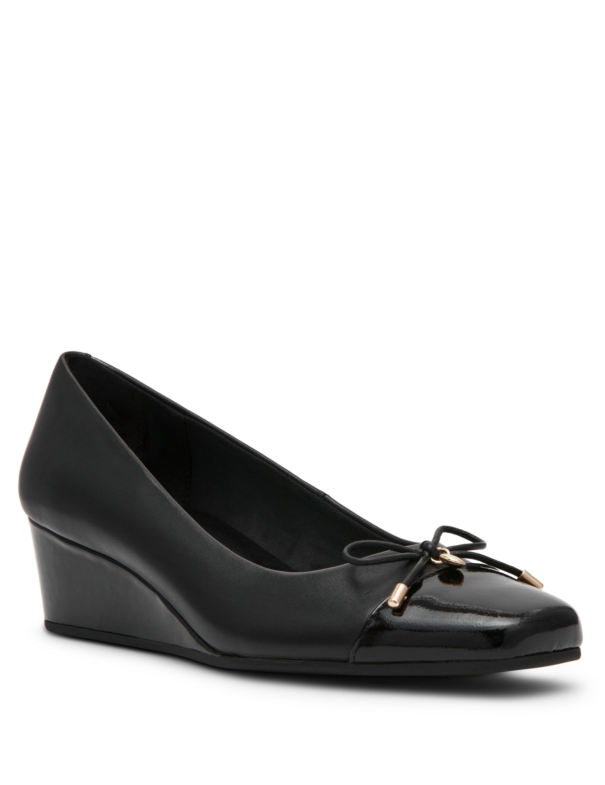 Anne Klein Leather Wedge Waiter Shoe in Black Leather