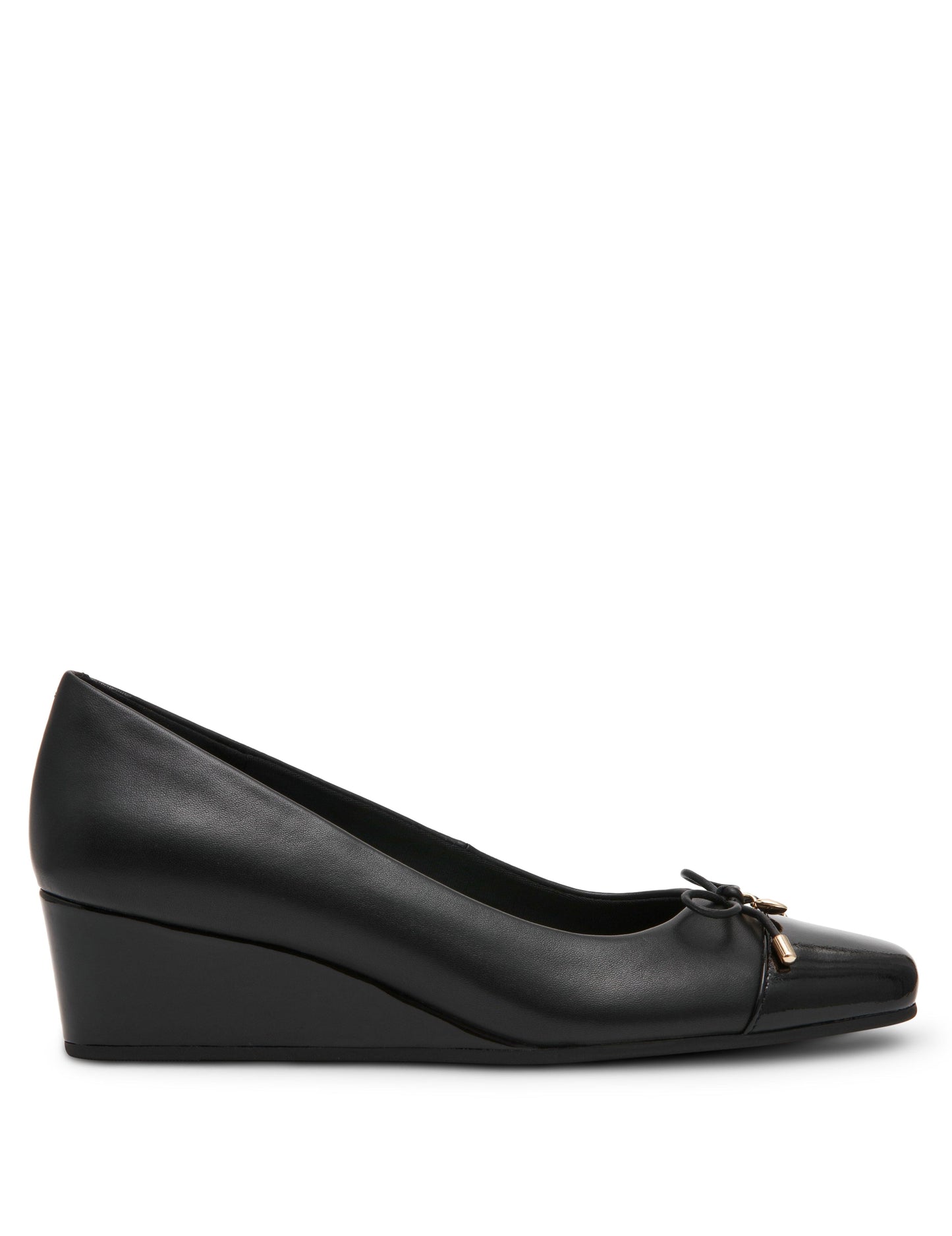 Anne Klein Leather Wedge Waiter Shoe in Black Leather