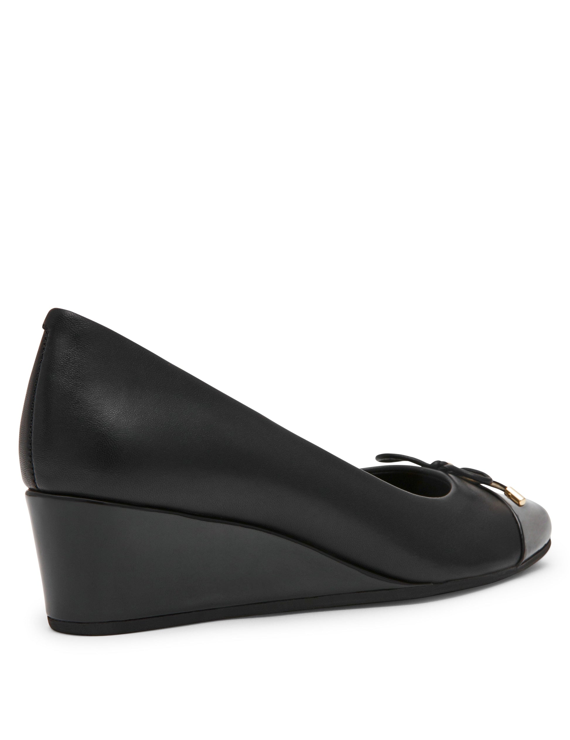 Anne Klein Leather Wedge Waiter Shoe in Black Leather