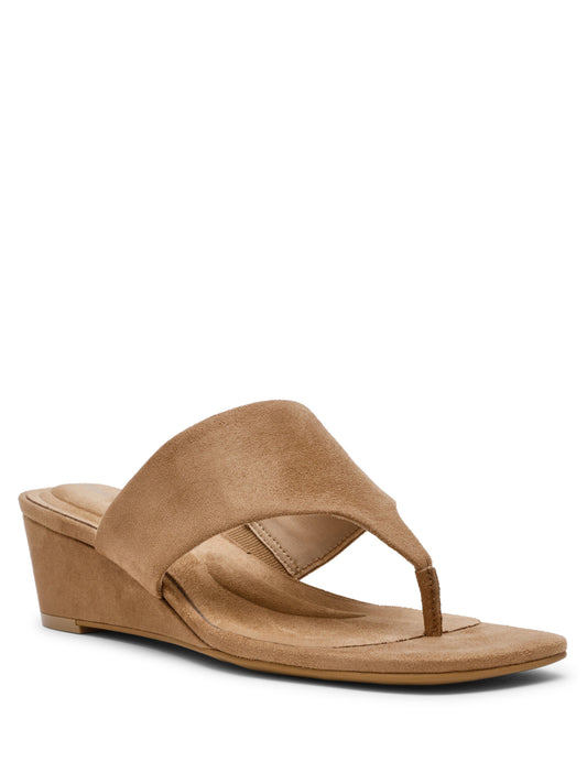 Anne Klein Willing Strappy Flat Sandal in Sand Suede