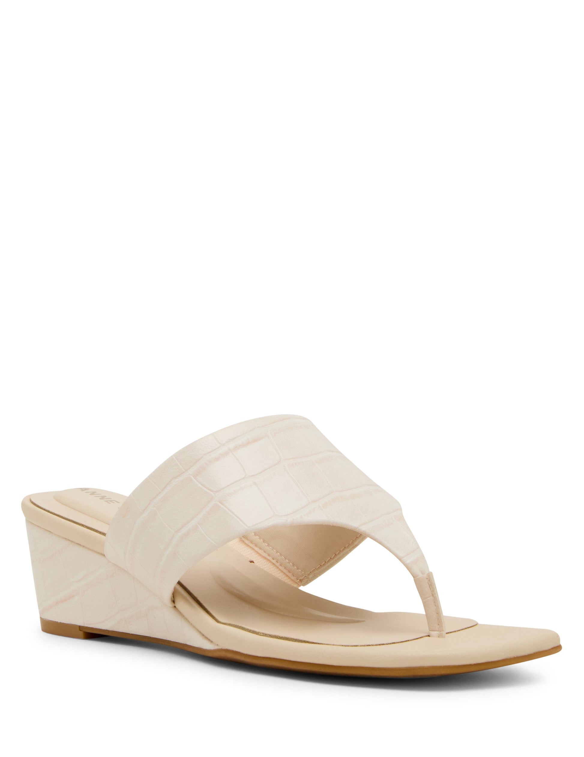 Anne Klein Willing Strappy Flat Sandal in Bone Croc