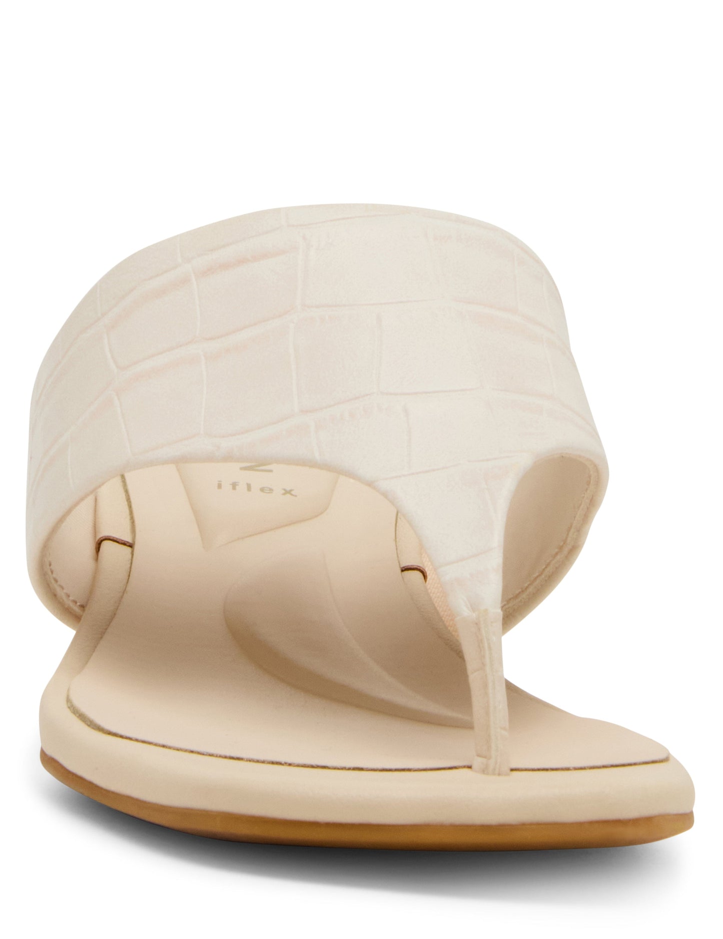 Anne Klein Willing Strappy Flat Sandal in Bone Croc
