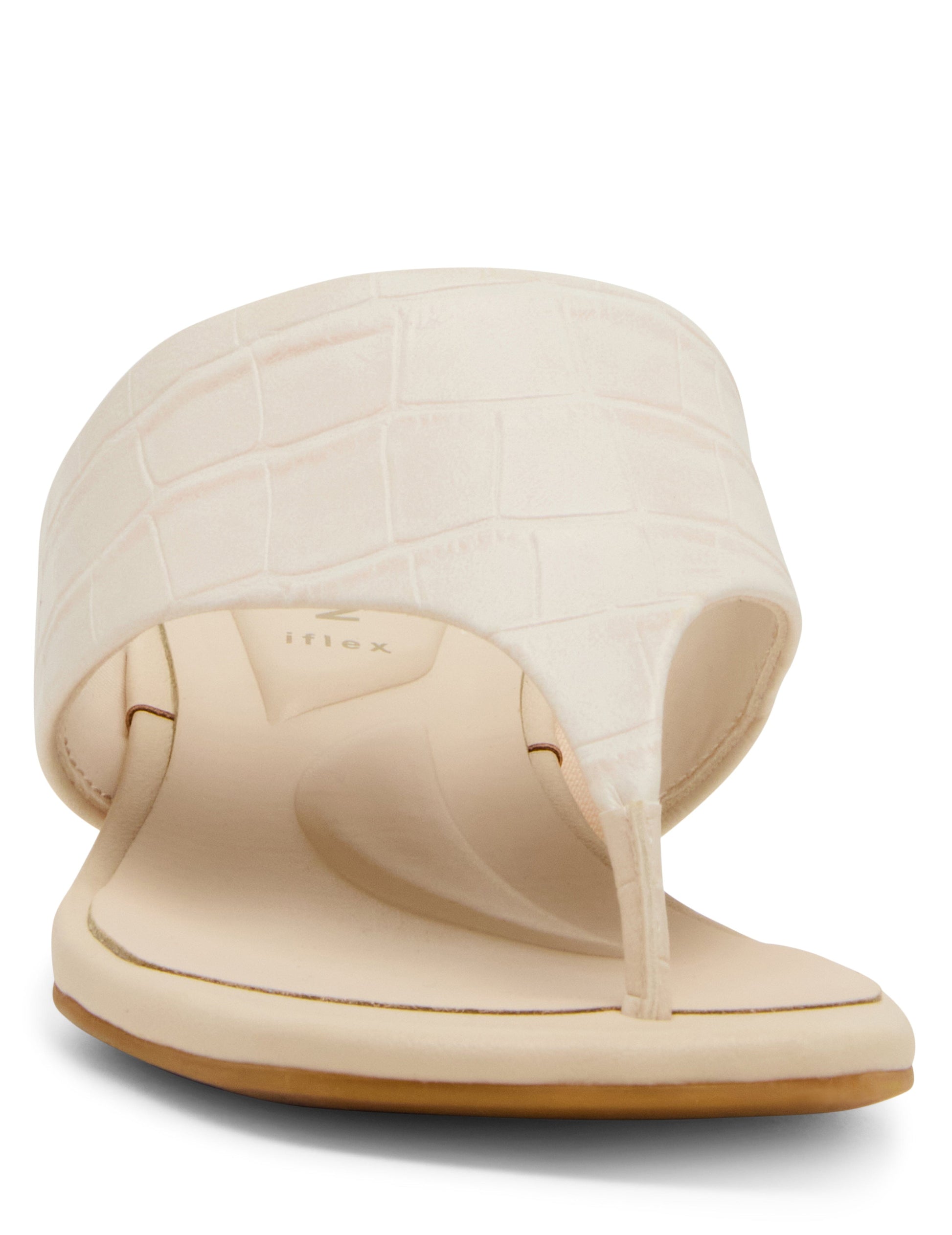 Anne Klein Willing Strappy Flat Sandal in Bone Croc
