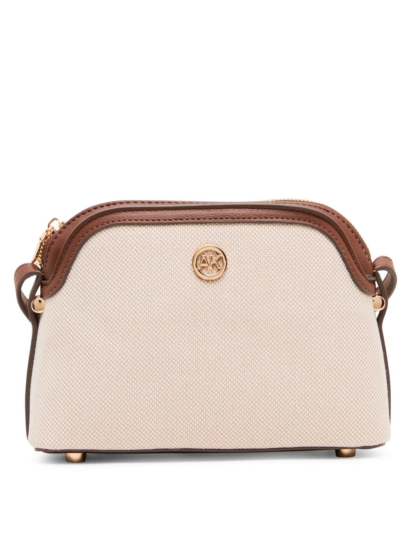 Anne Klein Dome Crossbody Bag with Detachable Card Case in Natural / Walnut | Ann