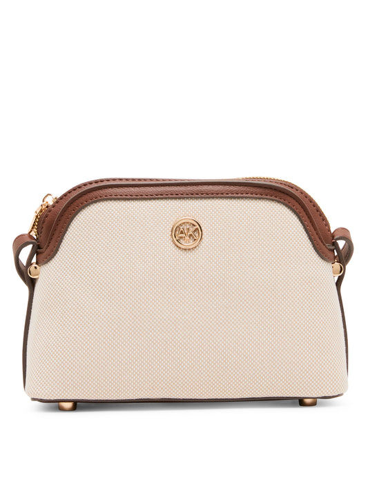Anne Klein Dome Crossbody Bag with Detachable Card Case in Natural / Walnut | Ann
