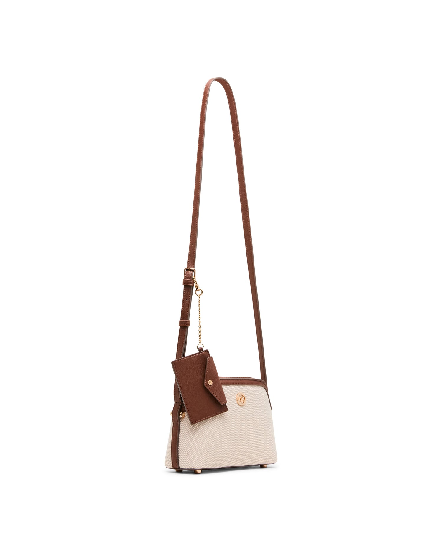 Anne Klein Dome Crossbody Bag with Detachable Card Case in Natural / Walnut | Ann