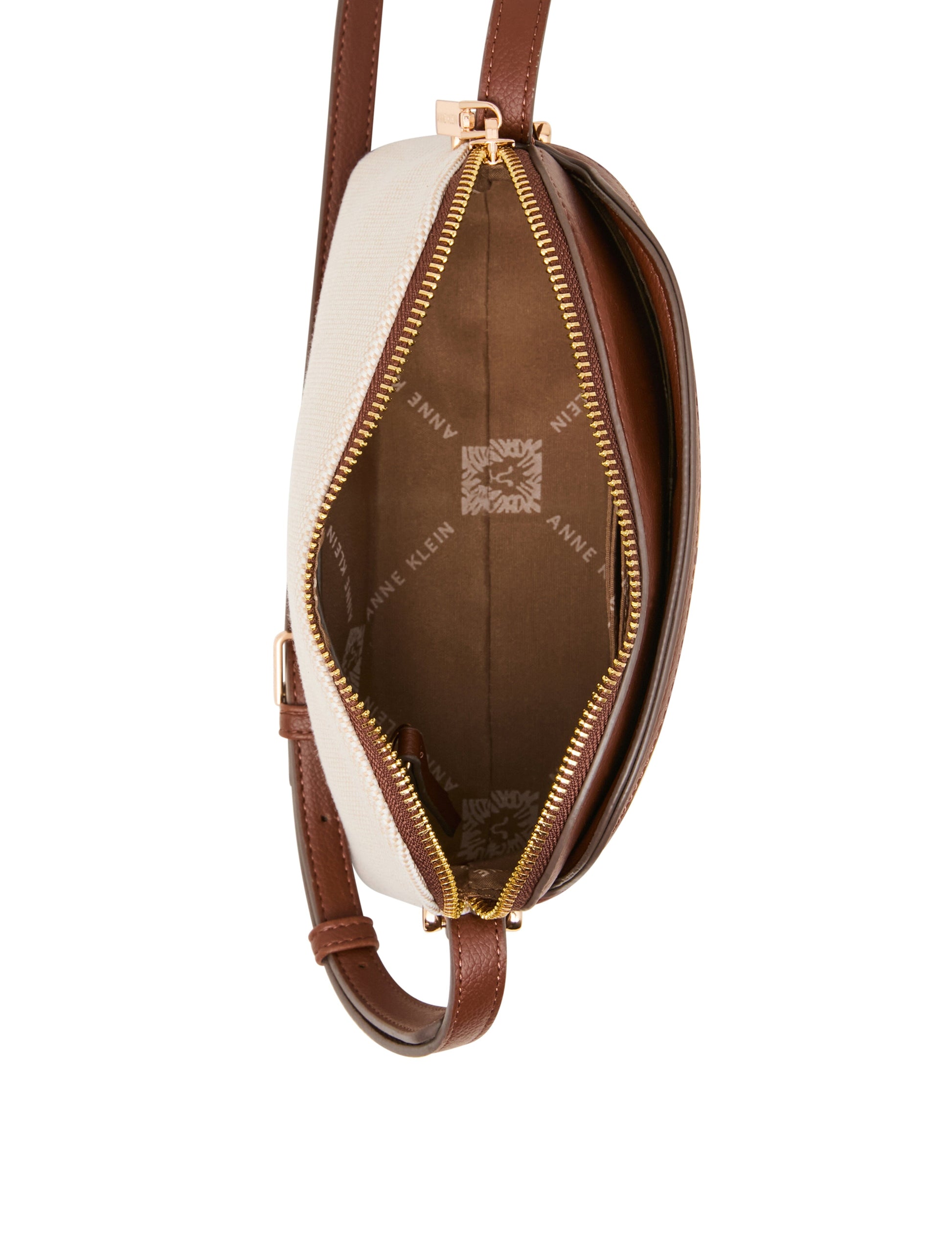 Anne Klein Dome Crossbody Bag with Detachable Card Case in Natural / Walnut | Ann