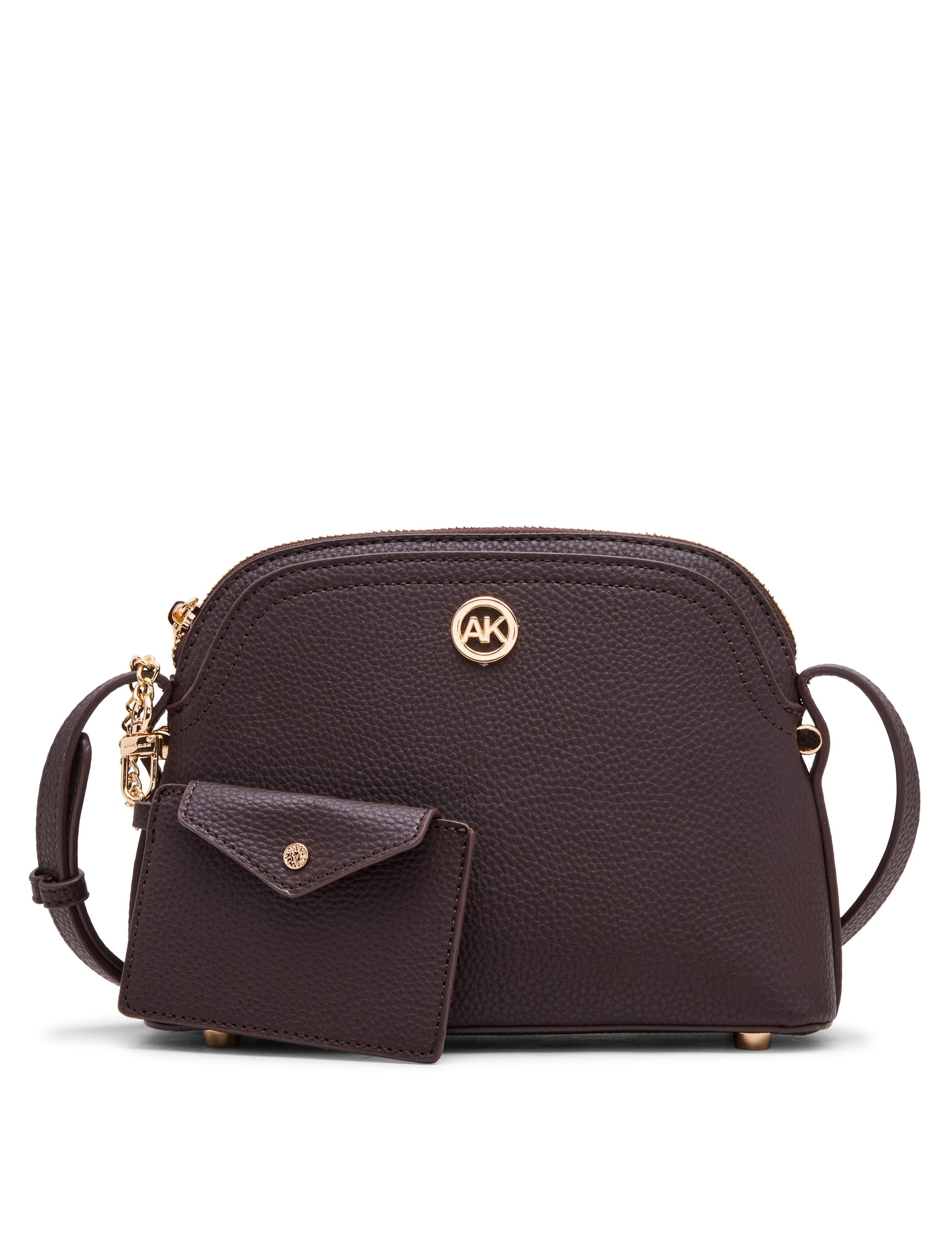 Anne Klein Dome Crossbody Bag with Detachable Card Case in Espresso