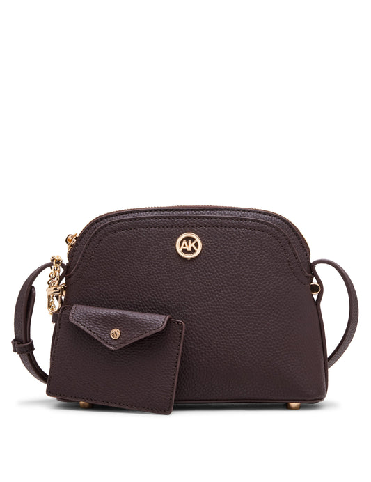 Anne Klein Dome Crossbody Bag with Detachable Card Case in Espresso