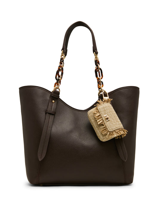 Anne Klein Medium Tote Bag with Pouch in Espresso / Tan