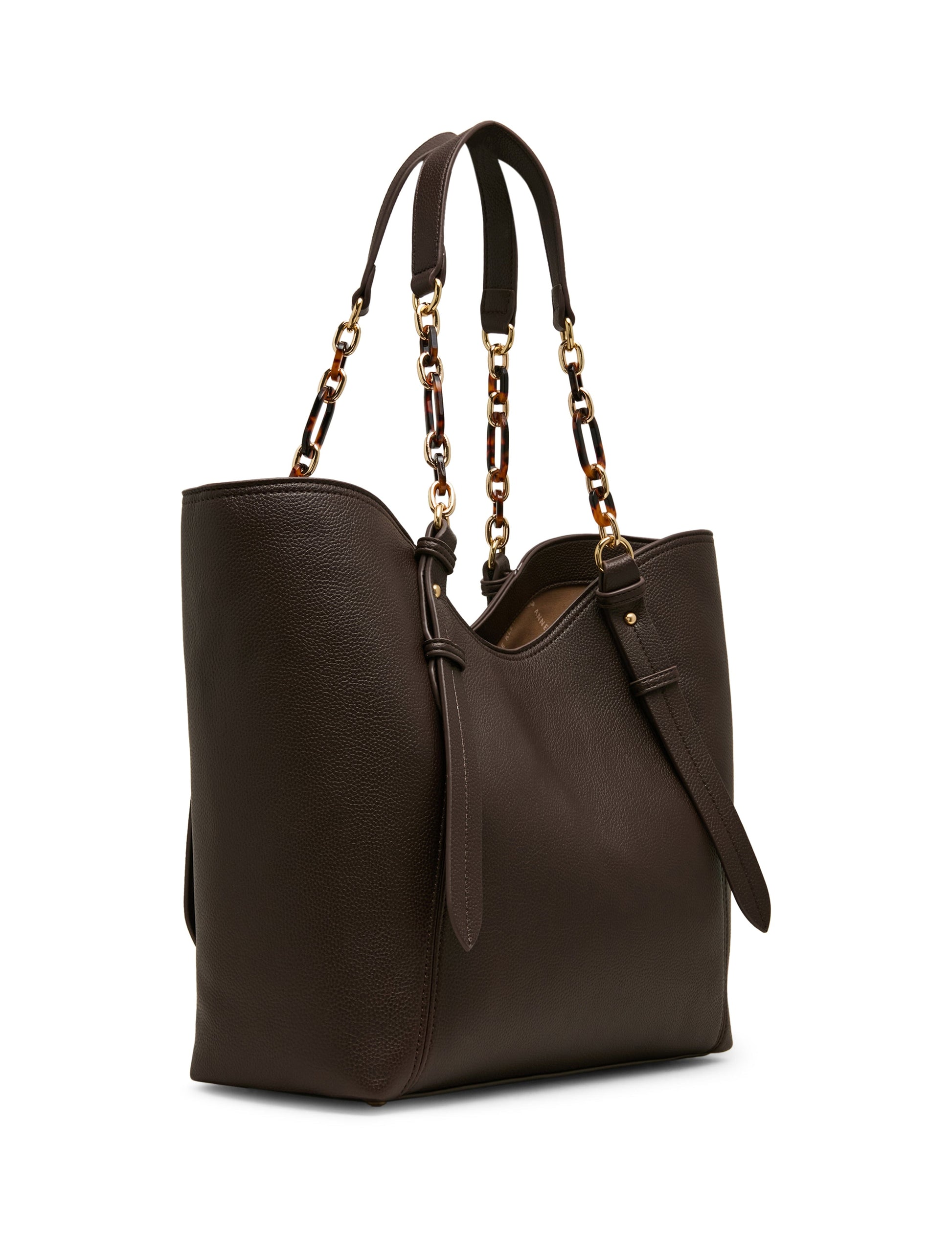 Anne Klein Medium Tote Bag with Pouch in Espresso / Tan