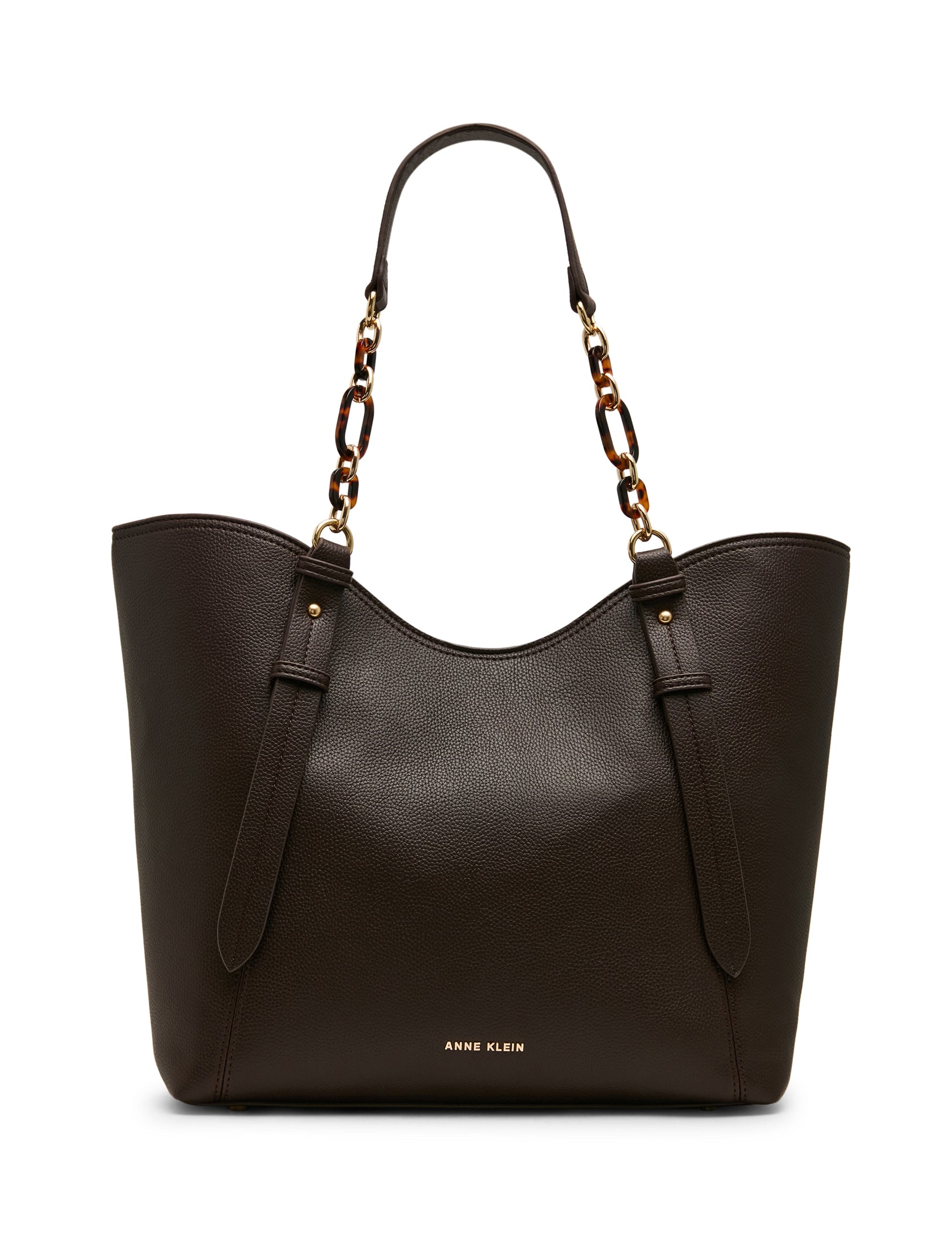 Anne Klein Medium Tote Bag with Pouch in Espresso / Tan