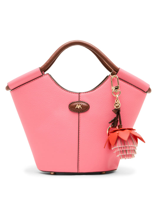 Anne Klein Small Tote Bag with Bag Charm in Watermelon / Hazelnut