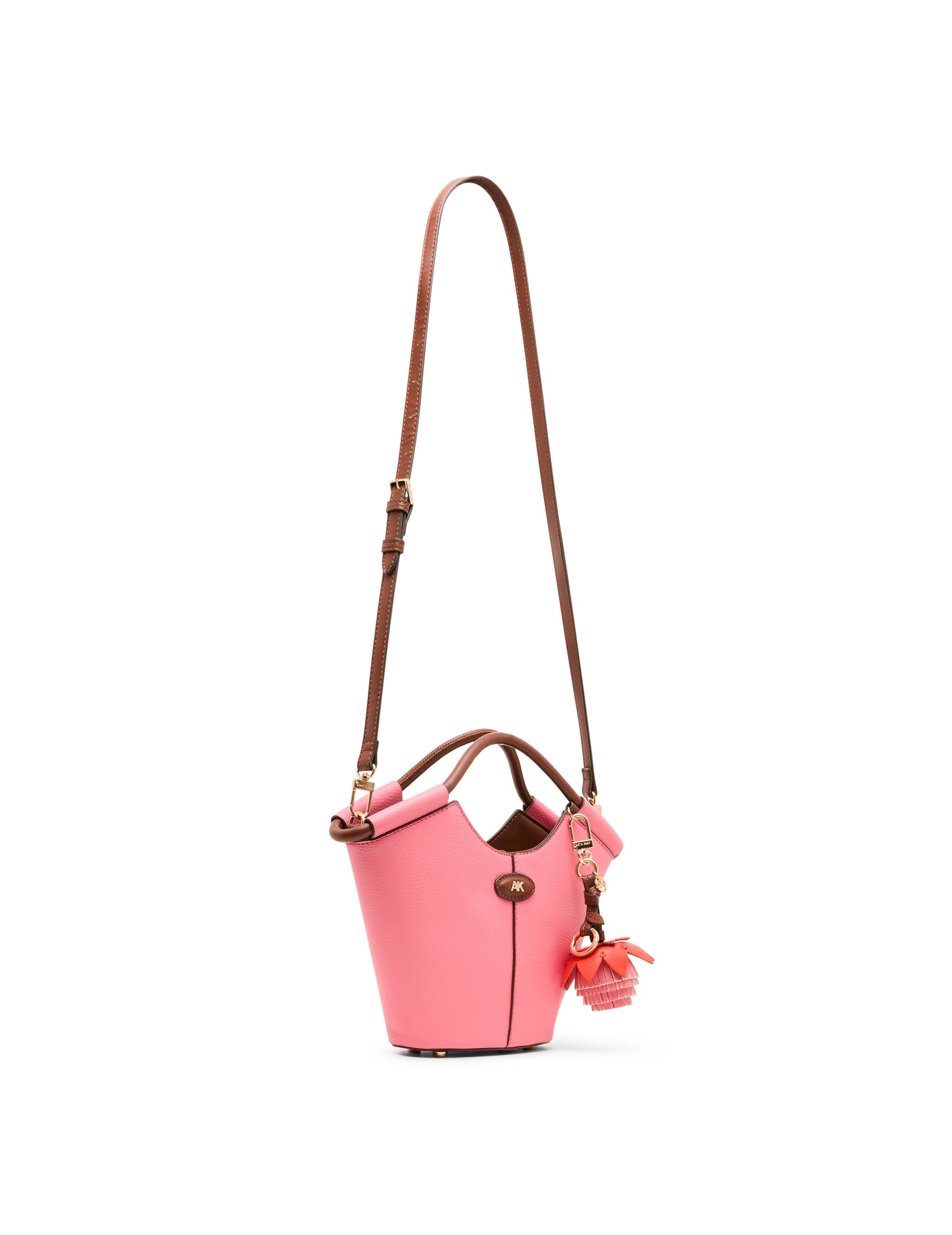Anne Klein Small Tote Bag with Bag Charm in Watermelon / Hazelnut