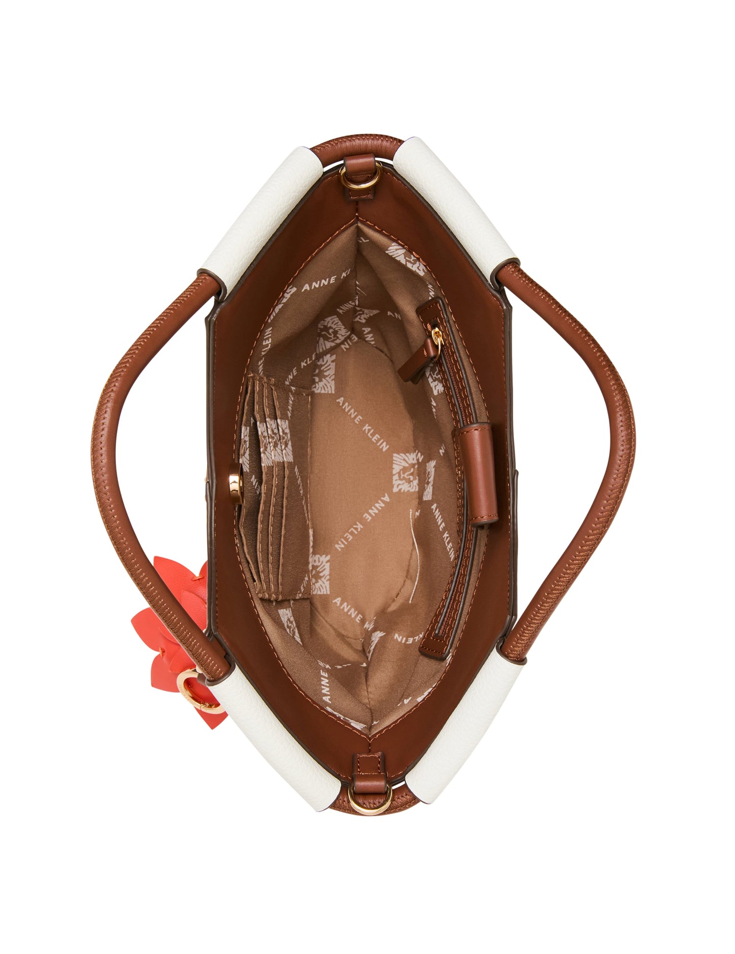 Anne Klein Small Tote Bag with Bag Charm in Vanilla Latte / Hazelnut