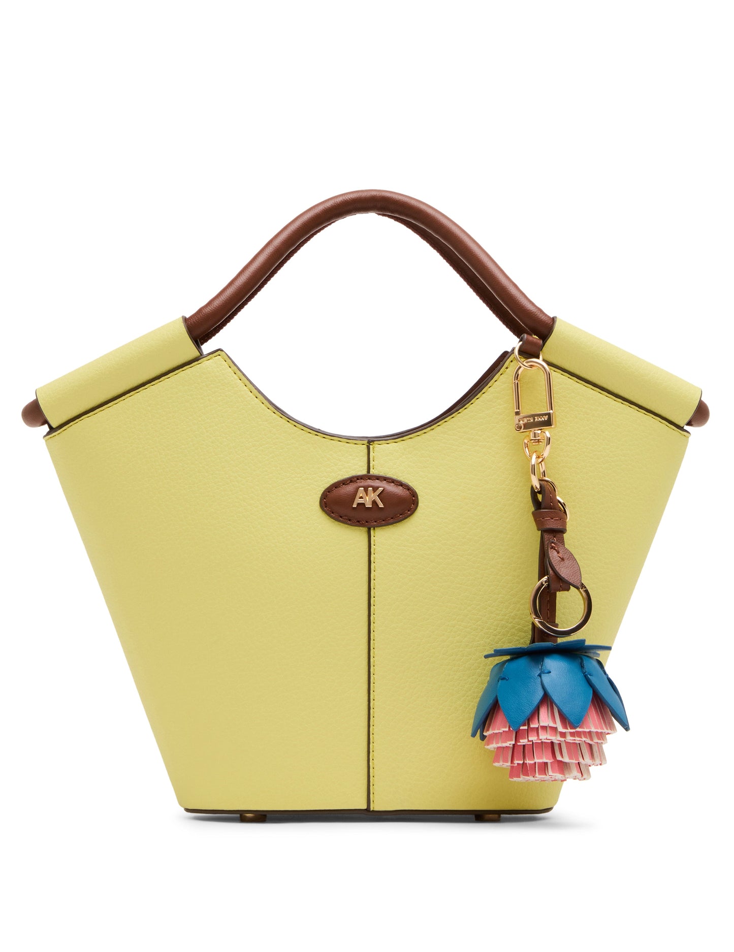 Anne Klein Small Tote Bag with Bag Charm in Sour Lemon / Hazelnut