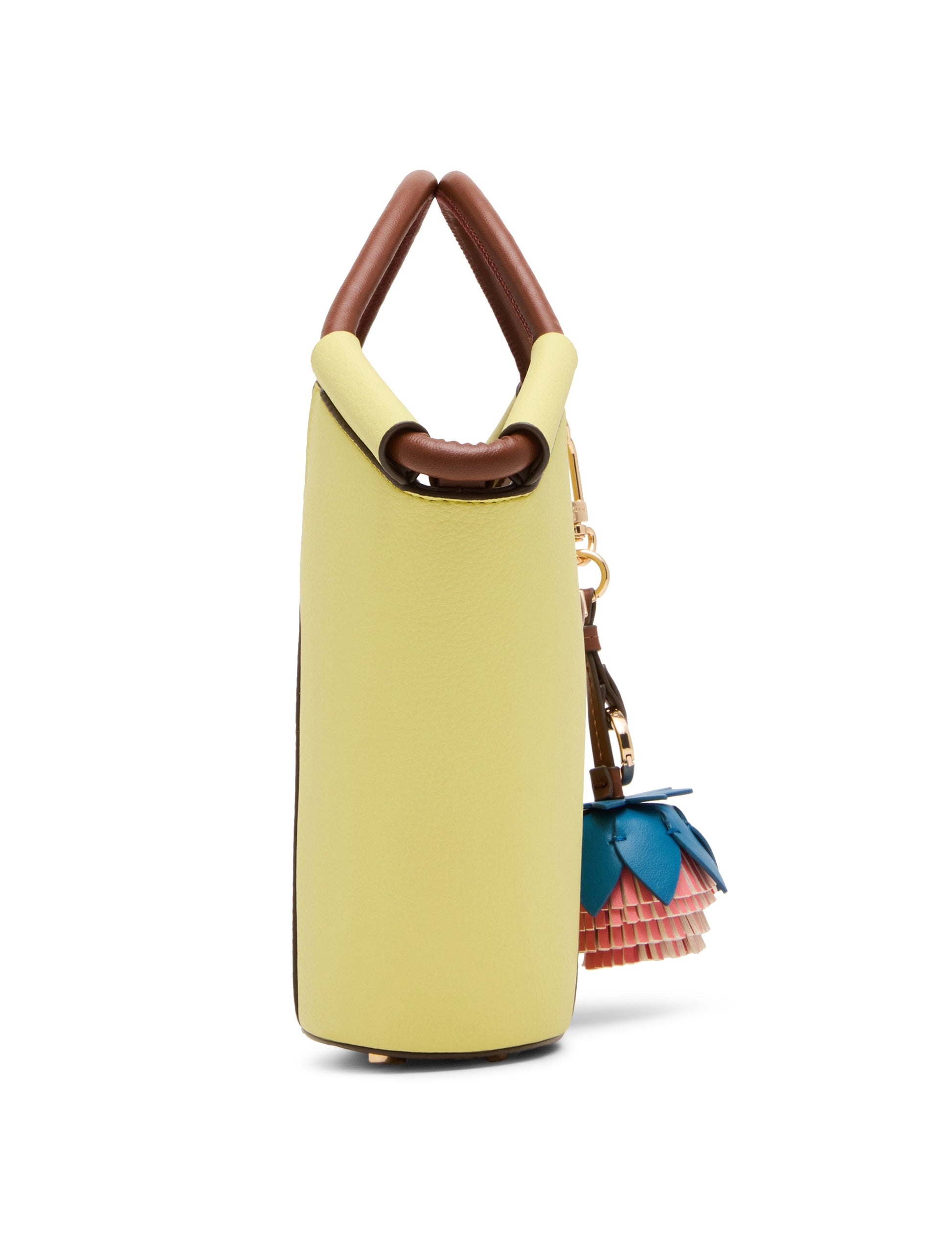 Anne Klein Small Tote Bag with Bag Charm in Sour Lemon / Hazelnut