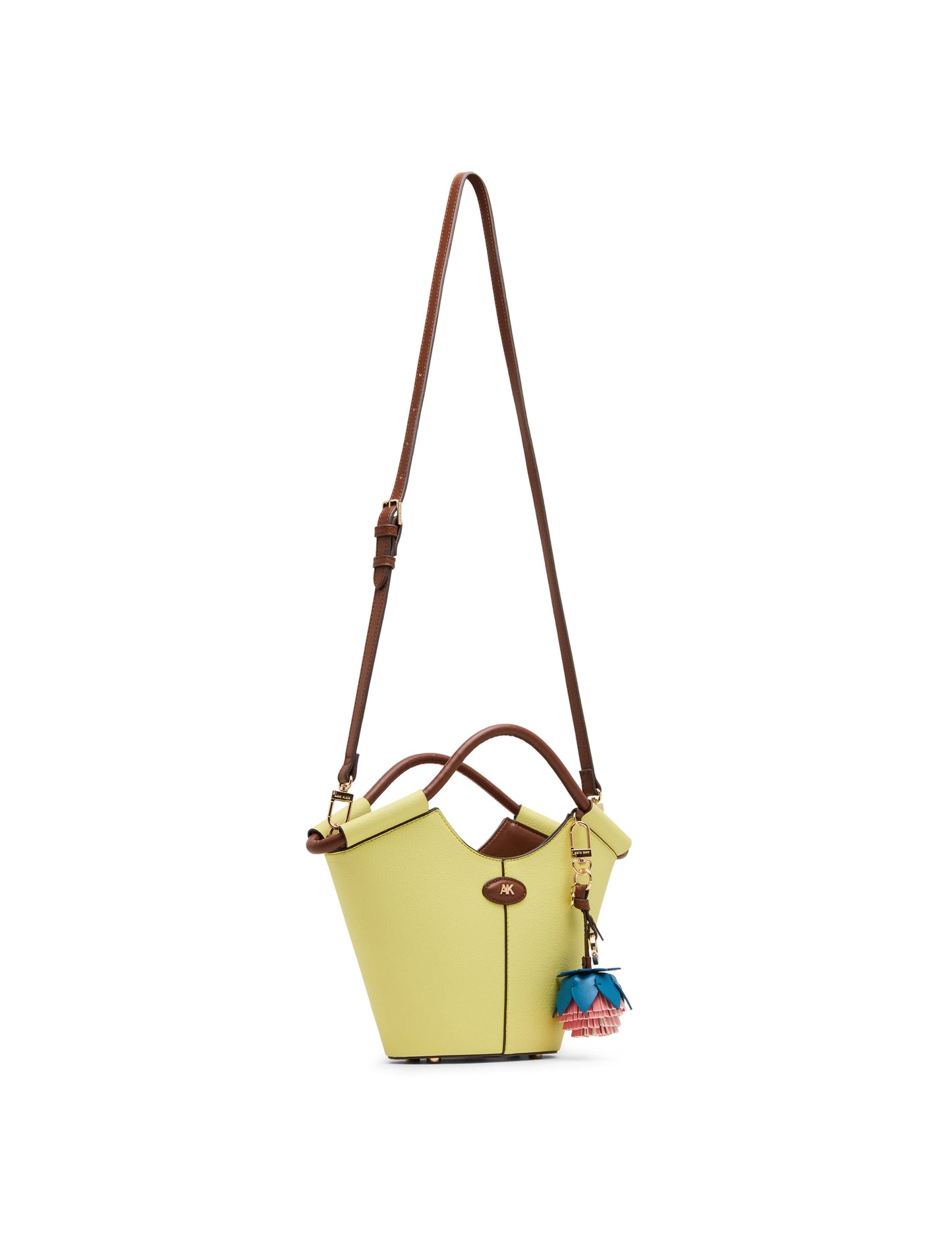 Anne Klein Small Tote Bag with Bag Charm in Sour Lemon / Hazelnut