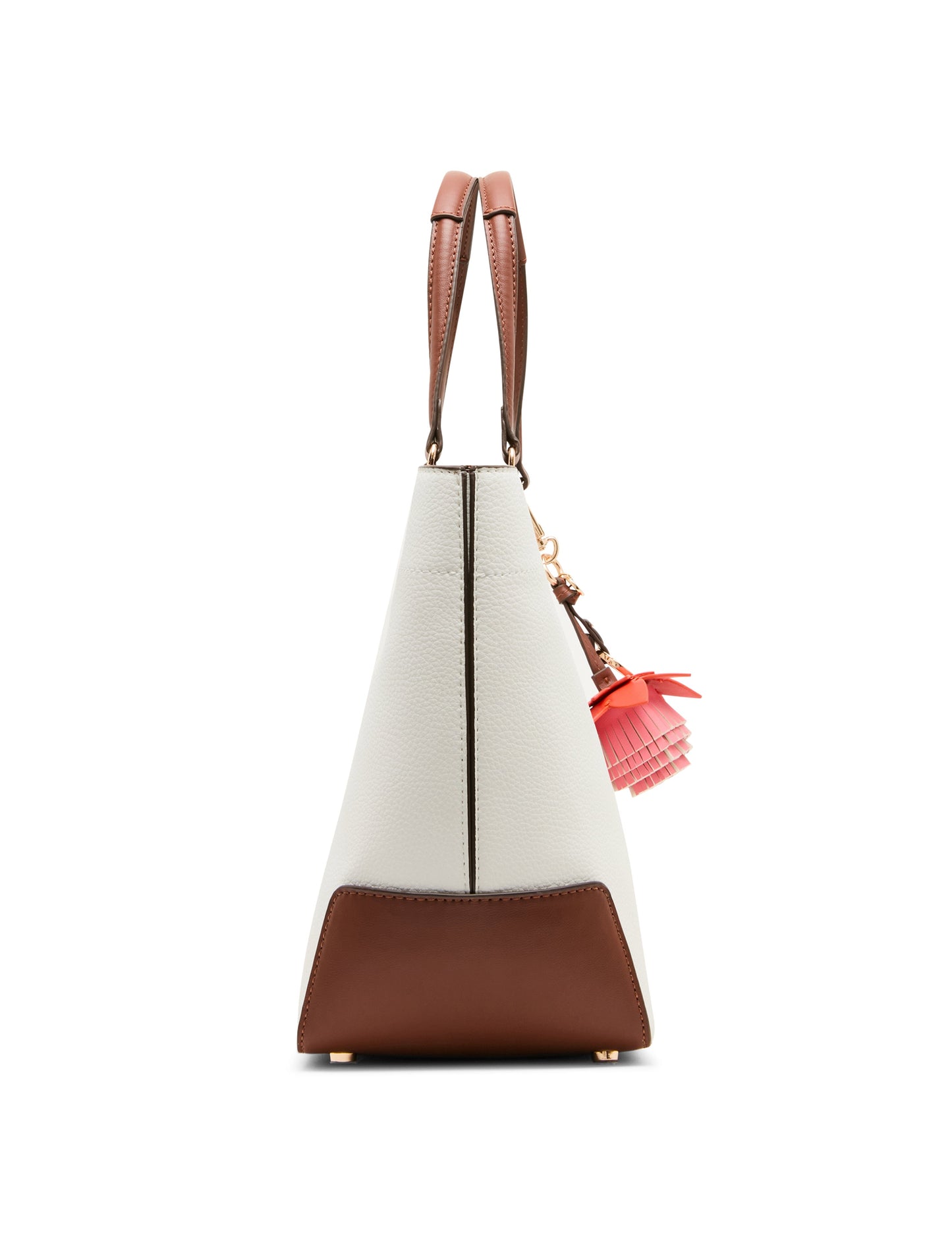 Anne Klein Large East West Tote Bag with Floral Bag Charm in Vanilla Latte / Haze