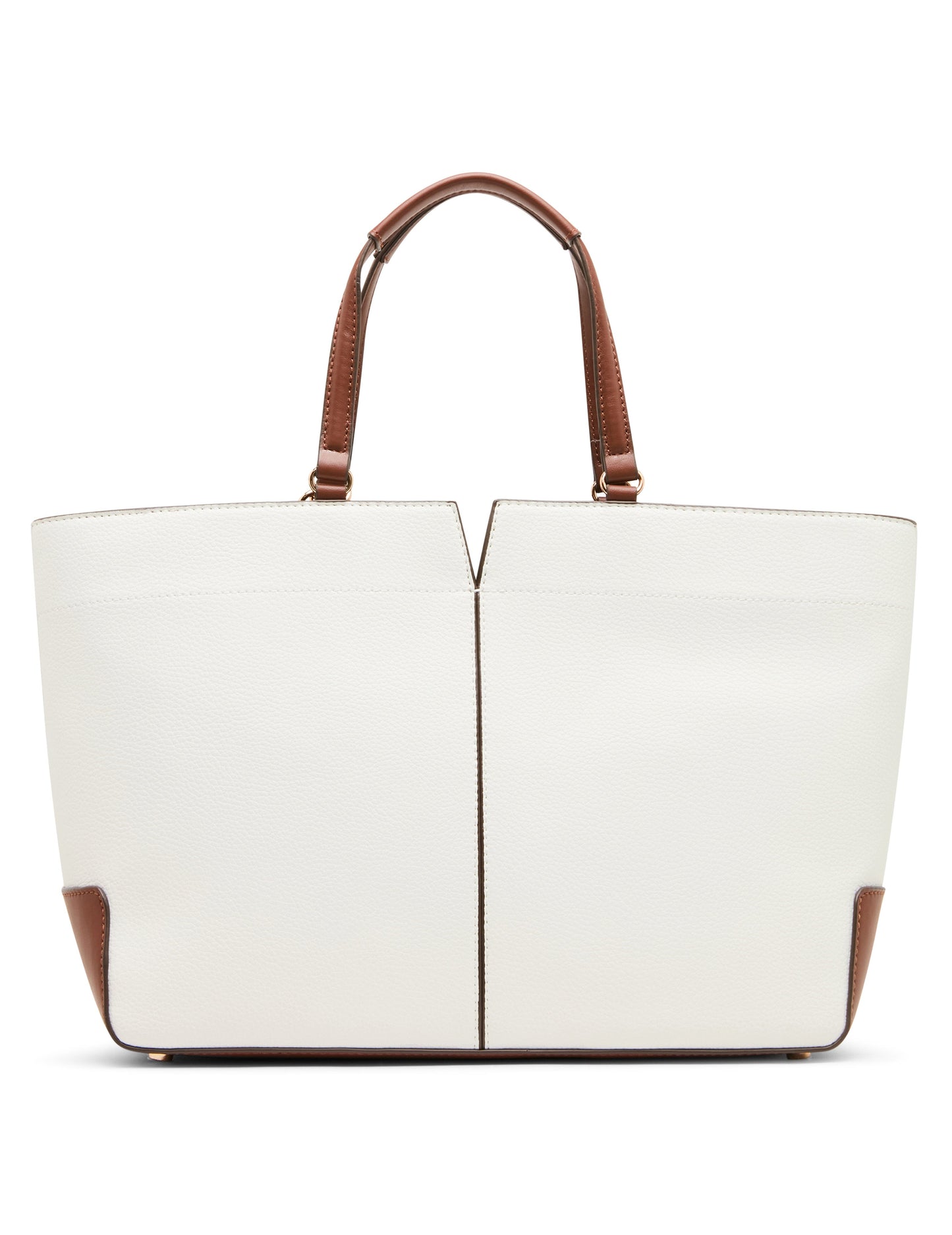 Anne Klein Large East West Tote Bag with Floral Bag Charm in Vanilla Latte / Haze