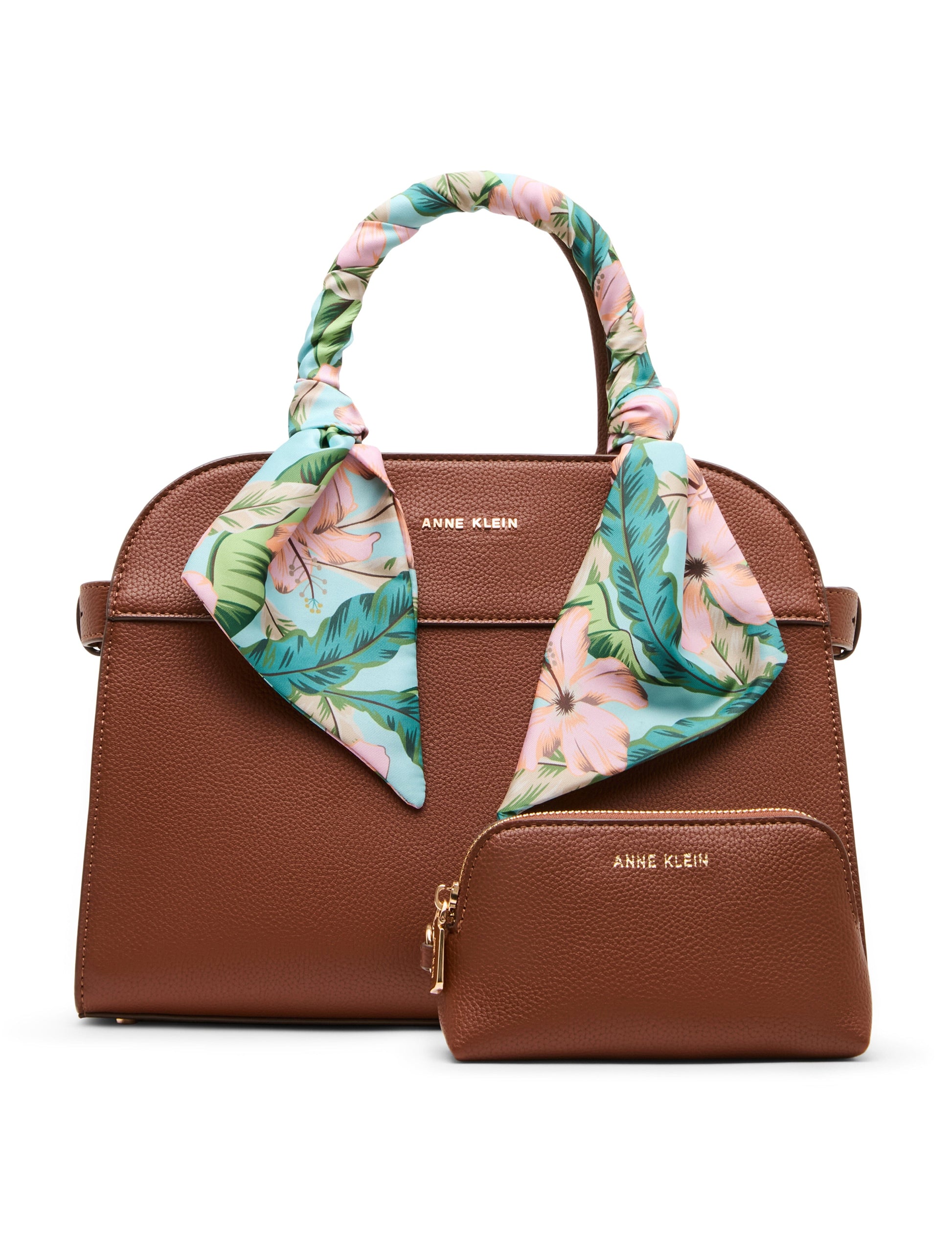 Anne Klein Rounded Satchel with Convertible Strap in Hazelnut / Hibiscus-Pink Mul