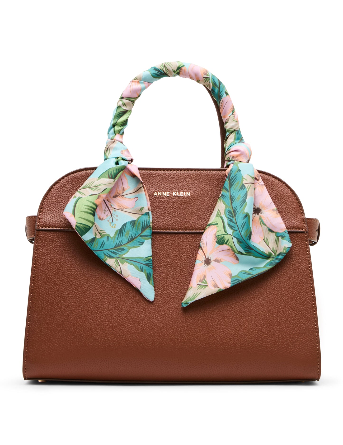 Anne Klein Rounded Satchel with Convertible Strap in Hazelnut / Hibiscus-Pink Mul