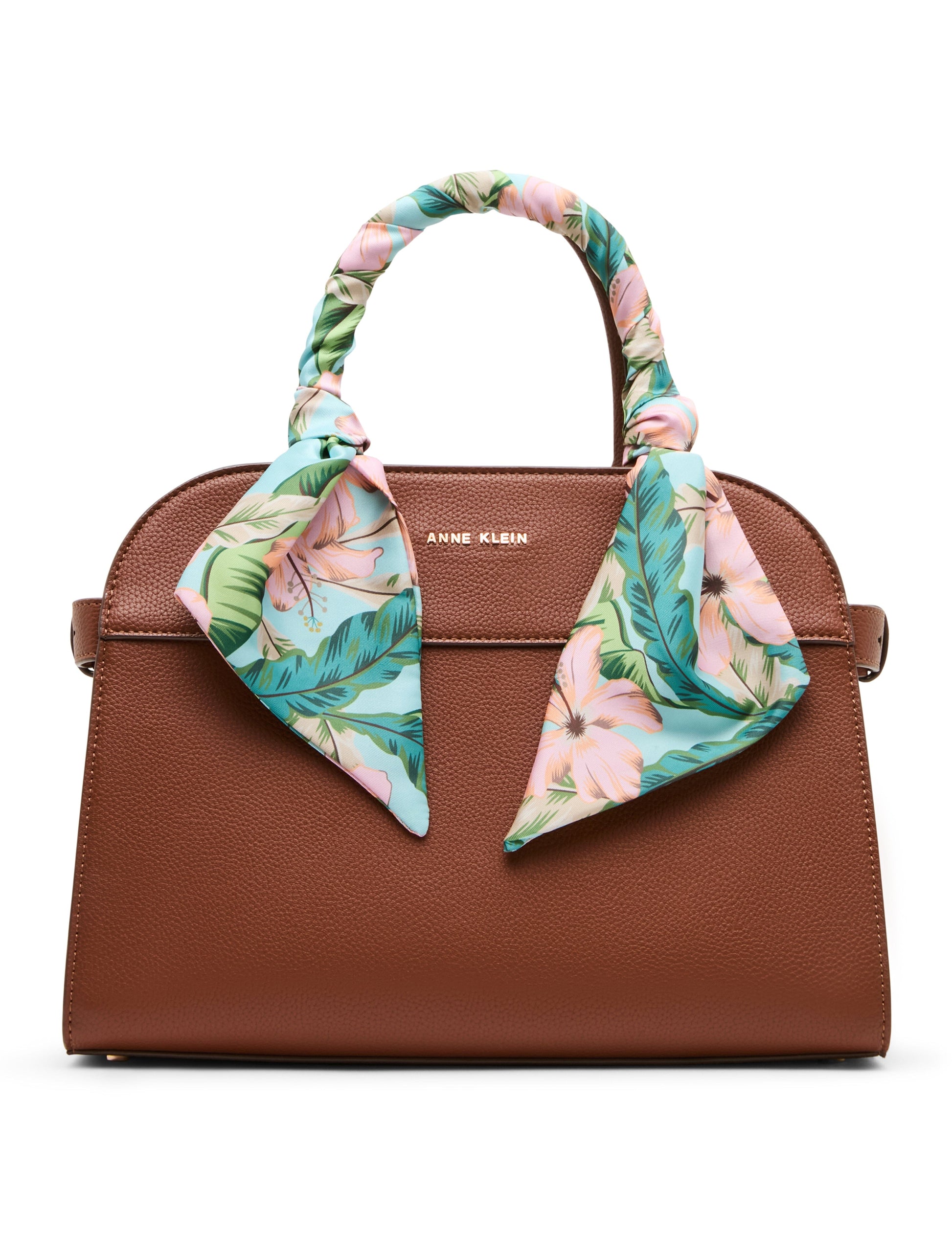 Anne Klein Rounded Satchel with Convertible Strap in Hazelnut / Hibiscus-Pink Mul
