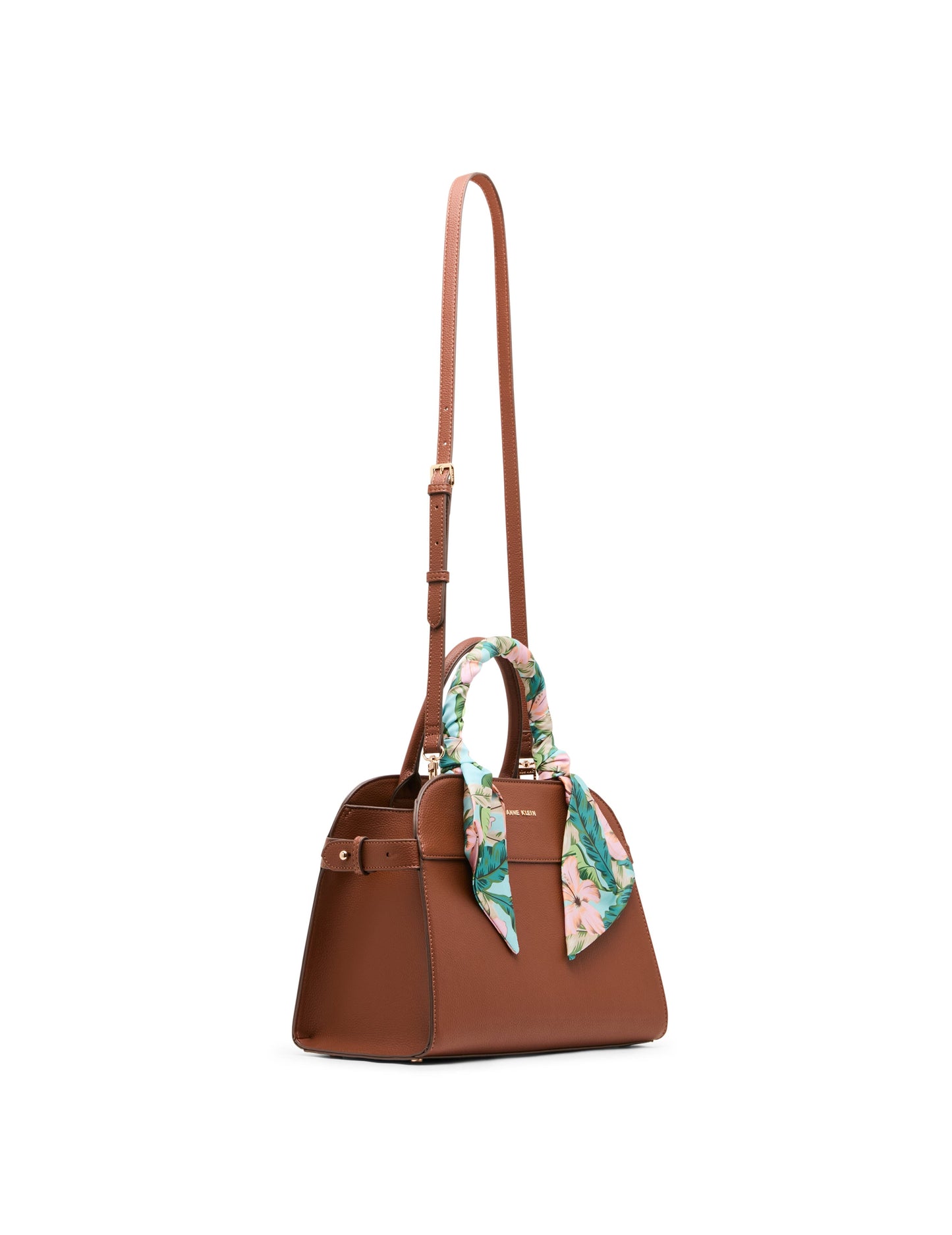 Anne Klein Rounded Satchel with Convertible Strap in Hazelnut / Hibiscus-Pink Mul