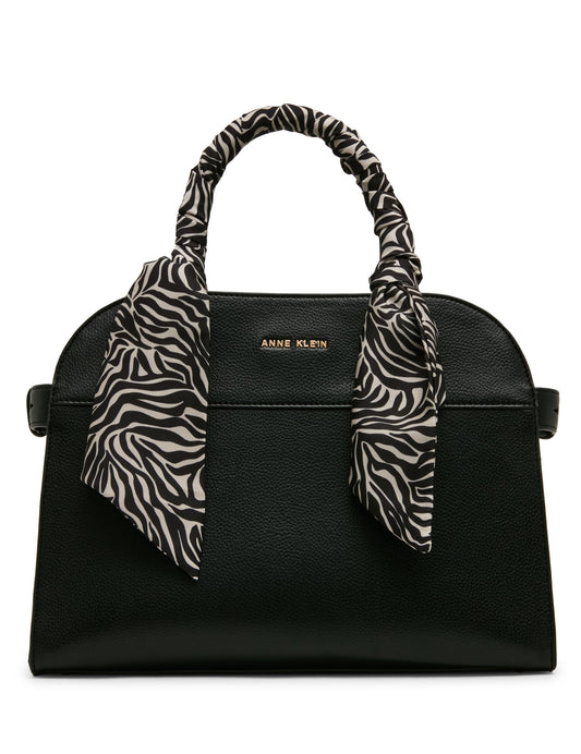 Anne Klein Rounded Satchel with Convertible Strap in Black / Zebra