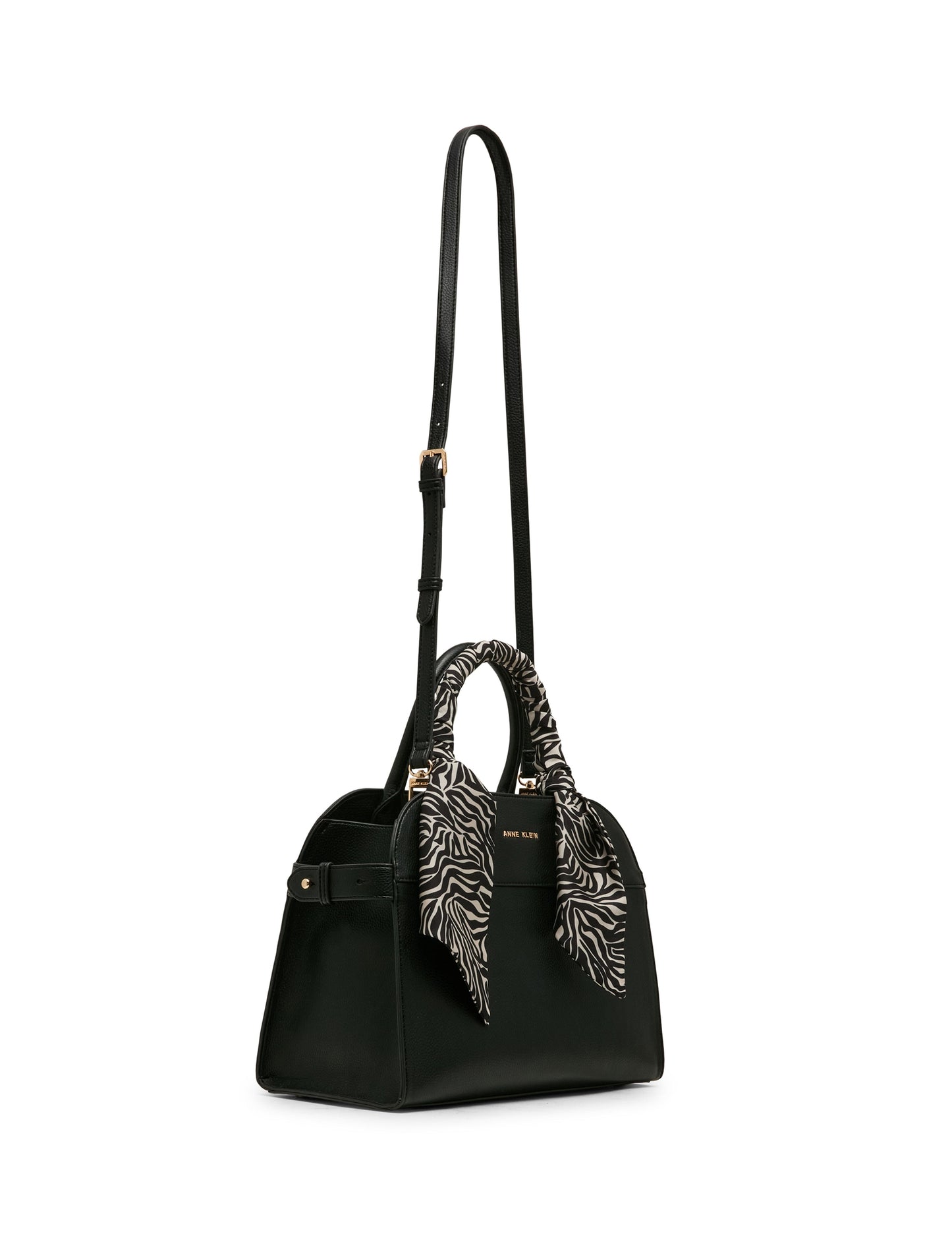 Anne Klein Rounded Satchel with Convertible Strap in Black / Zebra