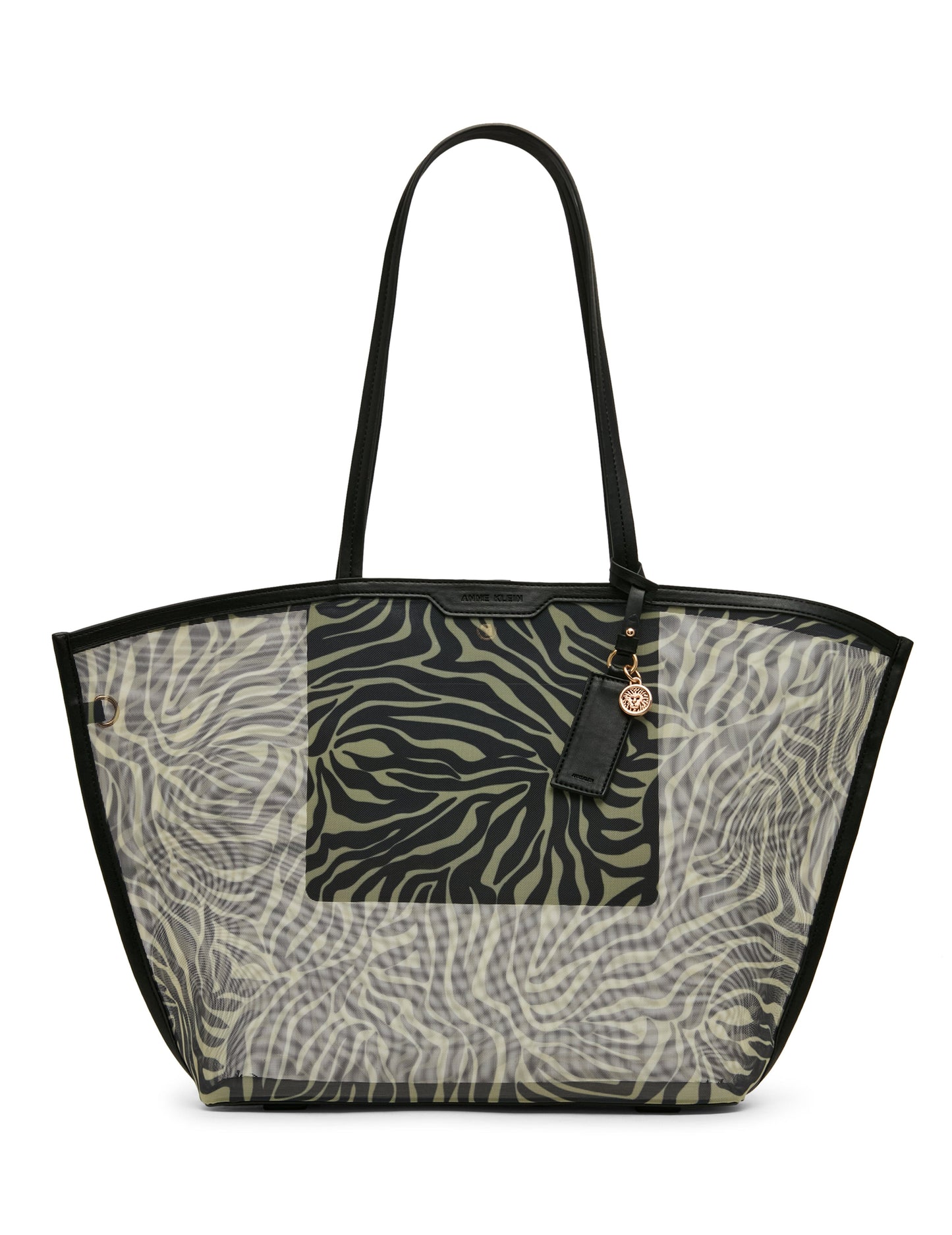 Anne Klein Printed Mesh Tote Bag with Pouch in Zebra: Black-Cream / Black | Anne