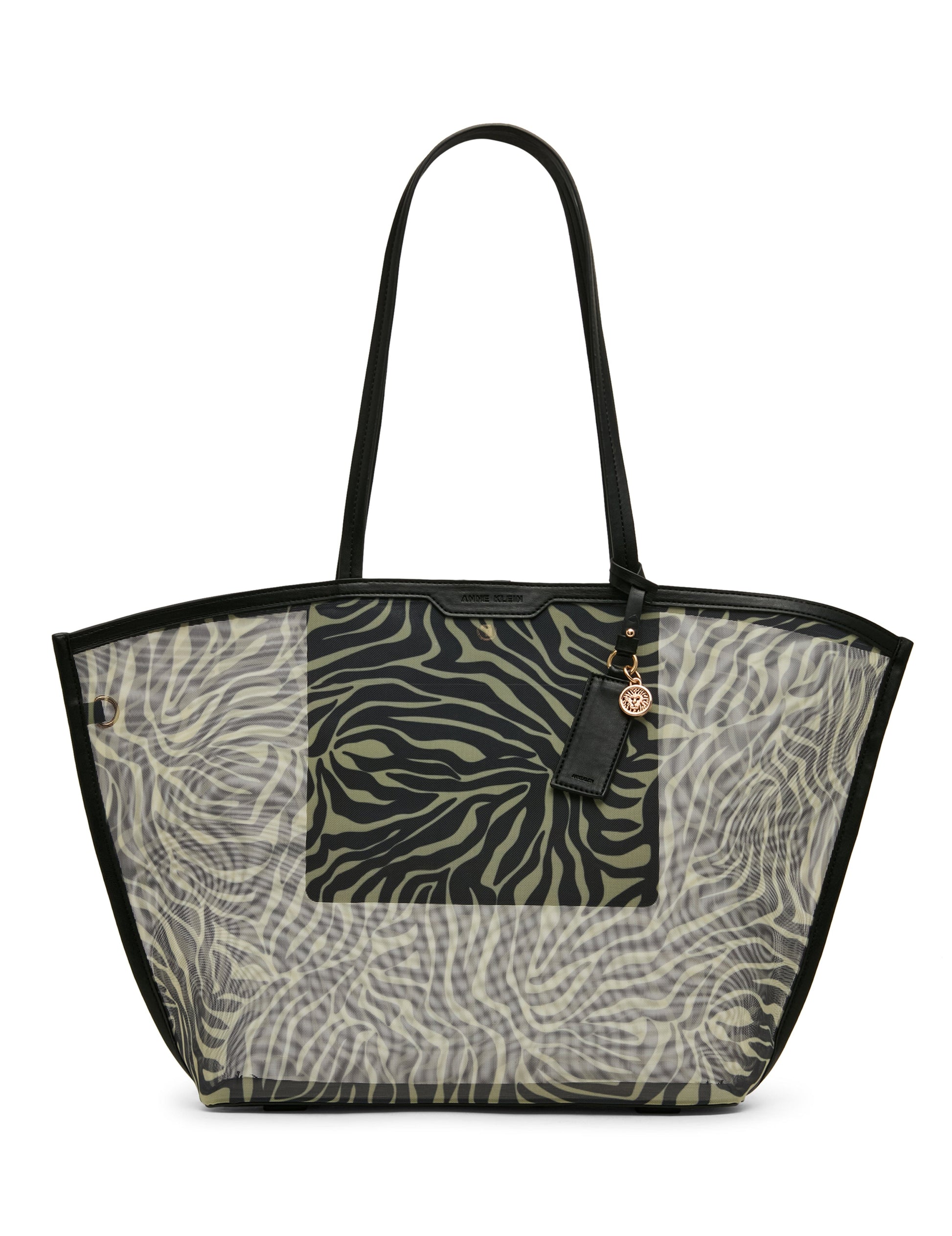 Anne Klein Printed Mesh Tote Bag with Pouch in Zebra: Black-Cream / Black | Anne