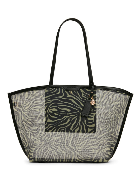 Anne Klein Printed Mesh Tote Bag with Pouch in Zebra: Black-Cream / Black | Anne