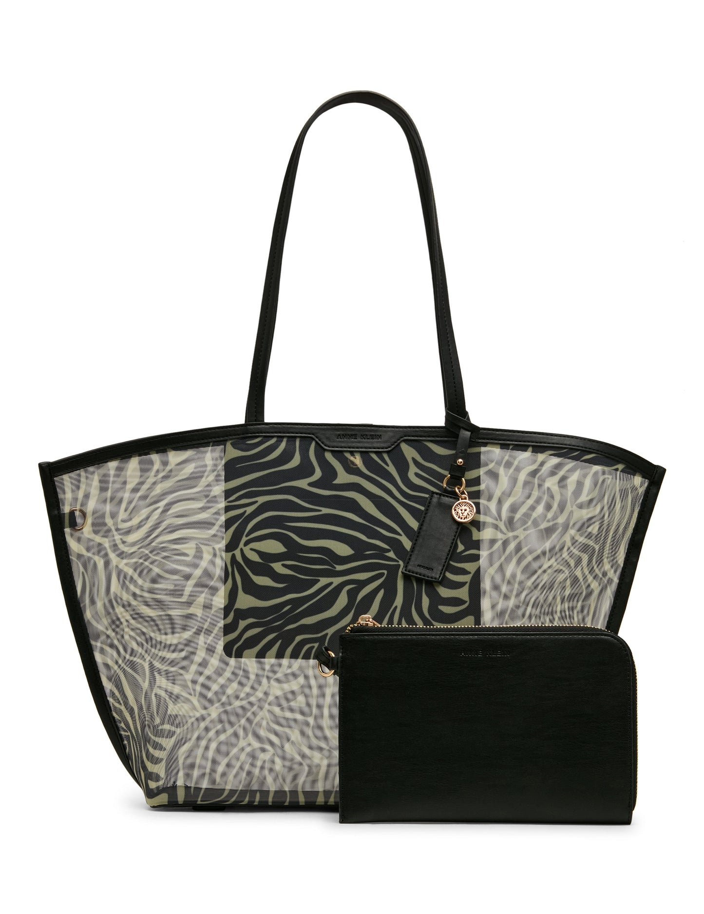 Anne Klein Printed Mesh Tote Bag with Pouch in Zebra: Black-Cream / Black | Anne