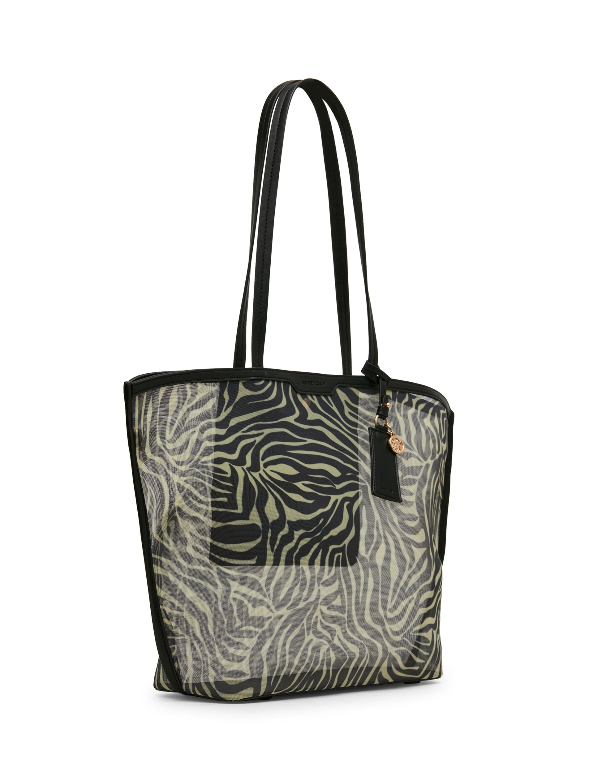 Anne Klein Printed Mesh Tote Bag with Pouch in Zebra: Black-Cream / Black | Anne