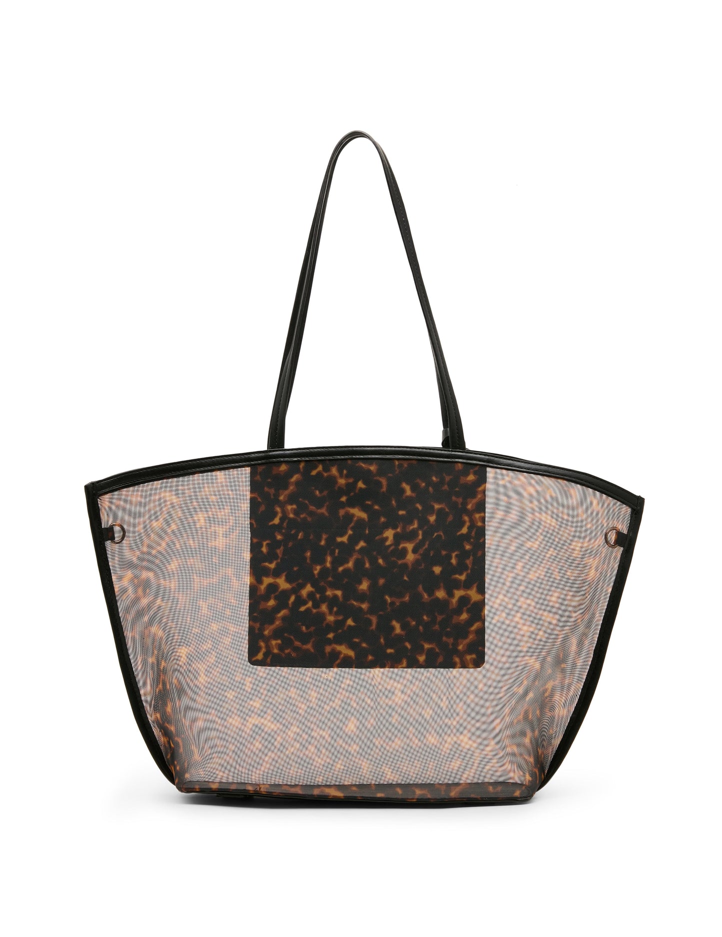 Anne Klein Printed Mesh Tote Bag with Pouch in Tortoise: Black Multi / Black | An
