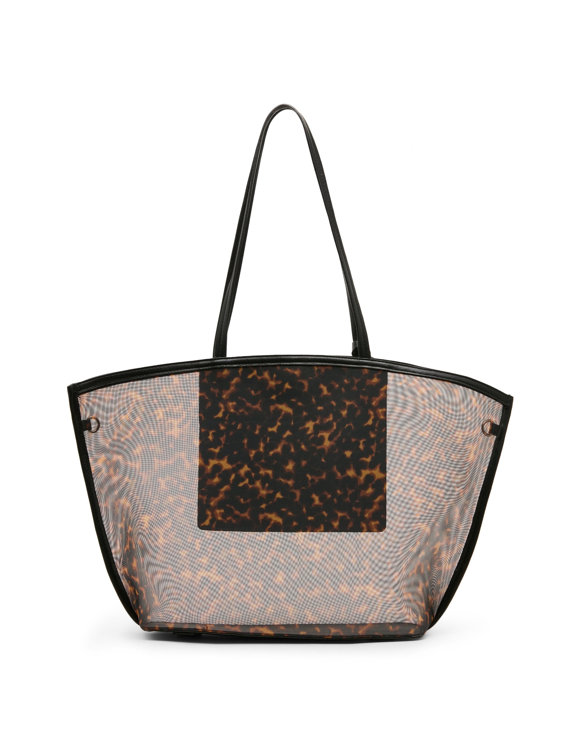 Anne Klein Printed Mesh Tote Bag with Pouch in Tortoise: Black Multi / Black | An