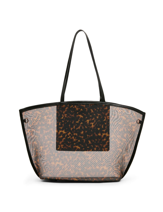 Anne Klein Printed Mesh Tote Bag with Pouch in Tortoise: Black Multi / Black | An