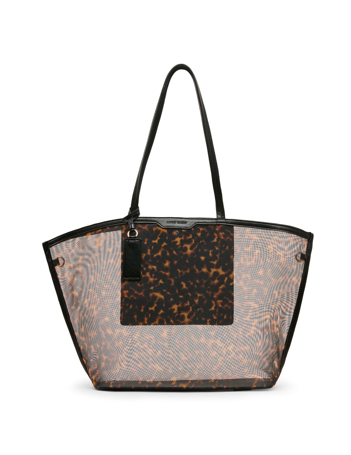Anne Klein Printed Mesh Tote Bag with Pouch in Tortoise: Black Multi / Black | An