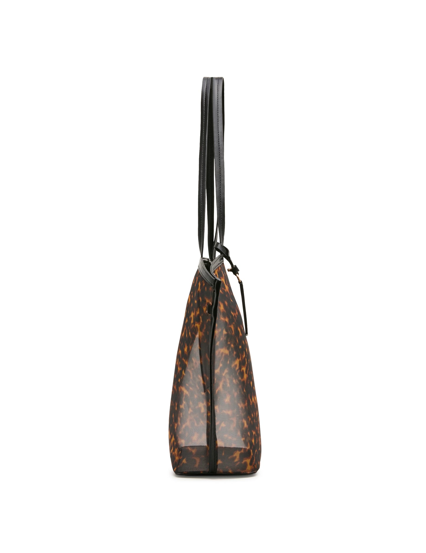Anne Klein Printed Mesh Tote Bag with Pouch in Tortoise: Black Multi / Black | An