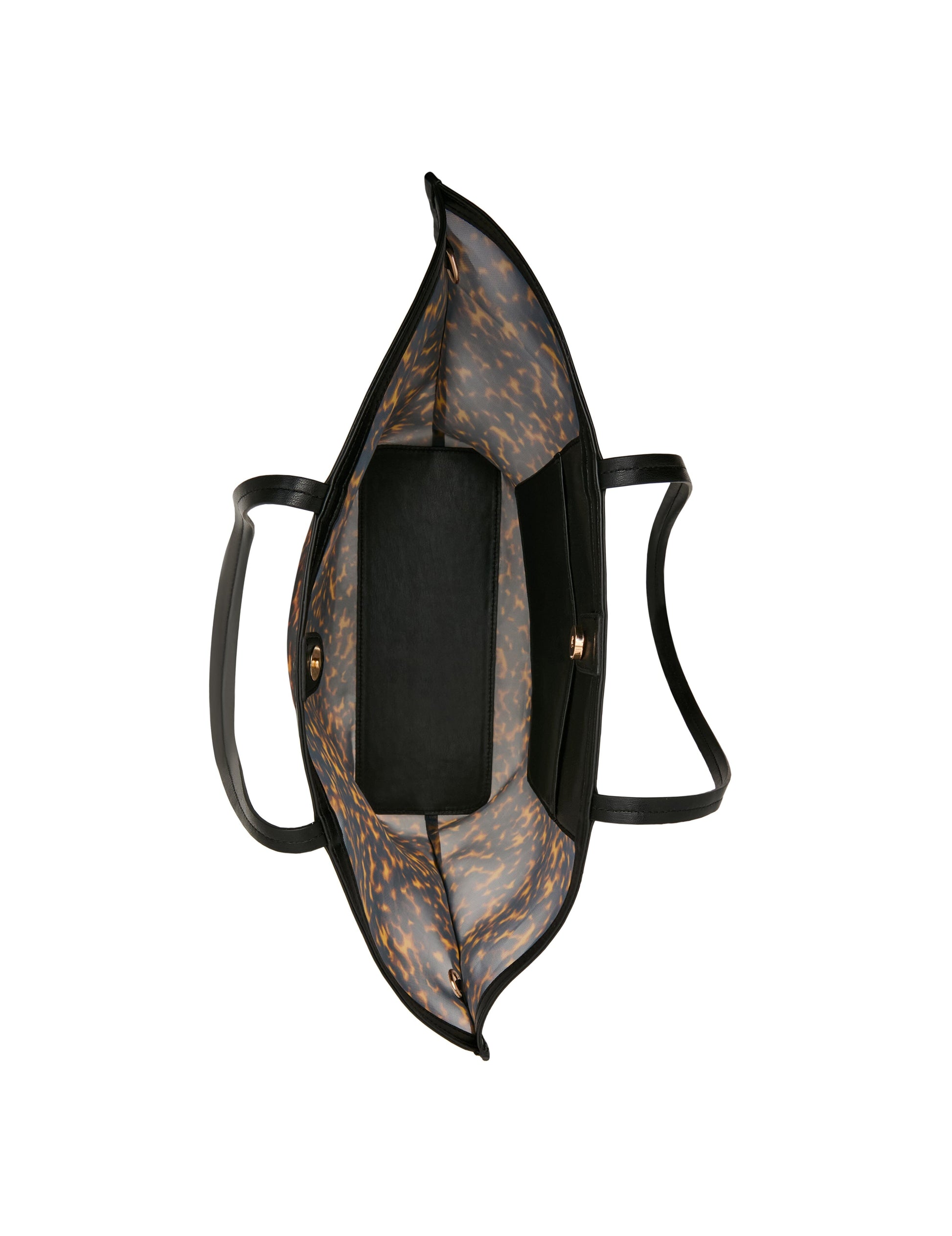 Anne Klein Printed Mesh Tote Bag with Pouch in Tortoise: Black Multi / Black | An