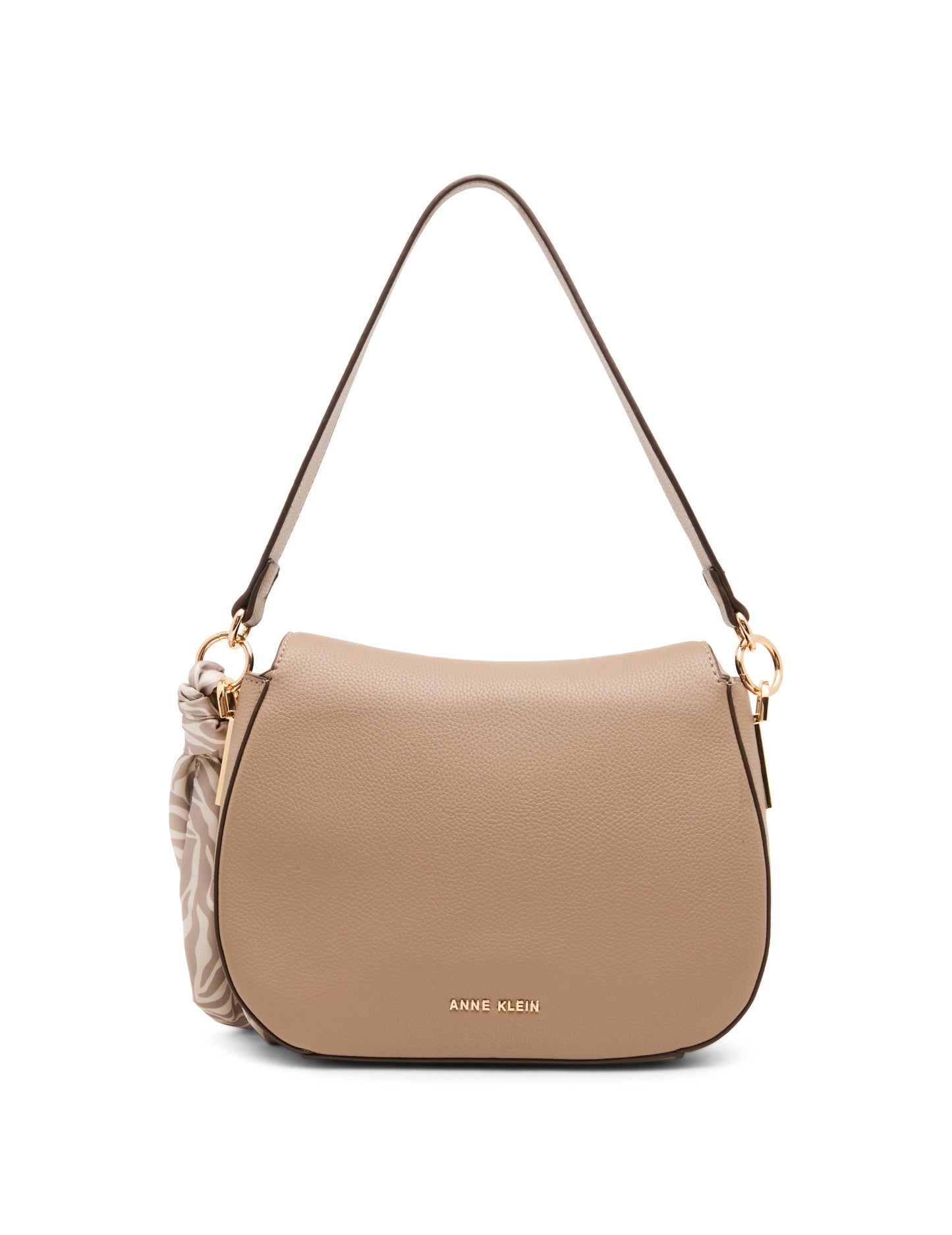 Anne Klein Flap Shoulder Bag with Scarf Detail in Truffle / Pearl White-Sesame |