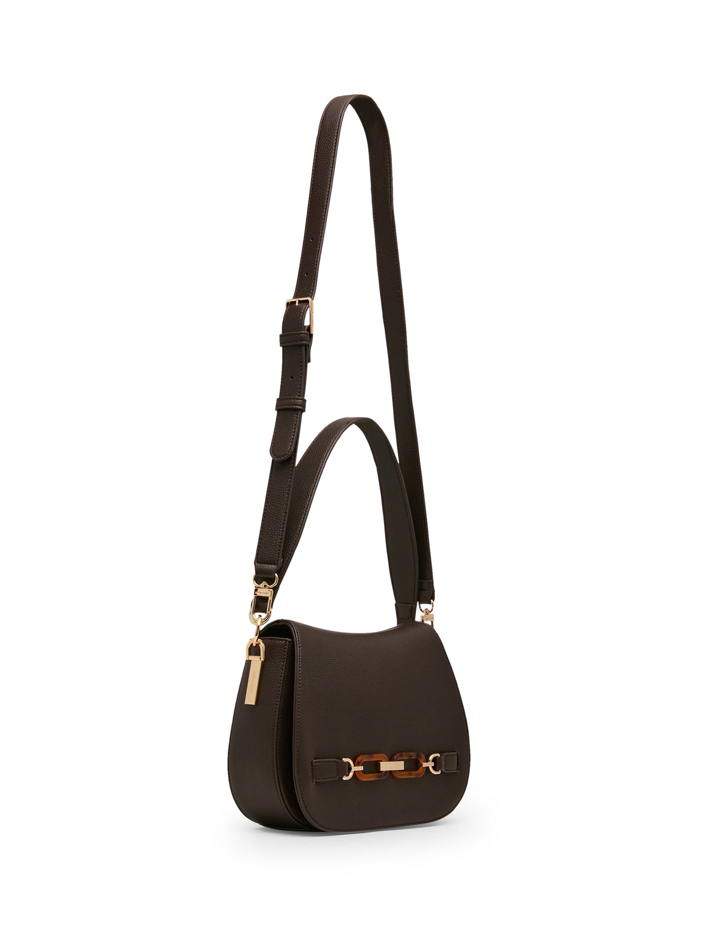 Anne Klein Flap Shoulder Bag with Scarf Detail in Espresso / Pearl White-Sesame |