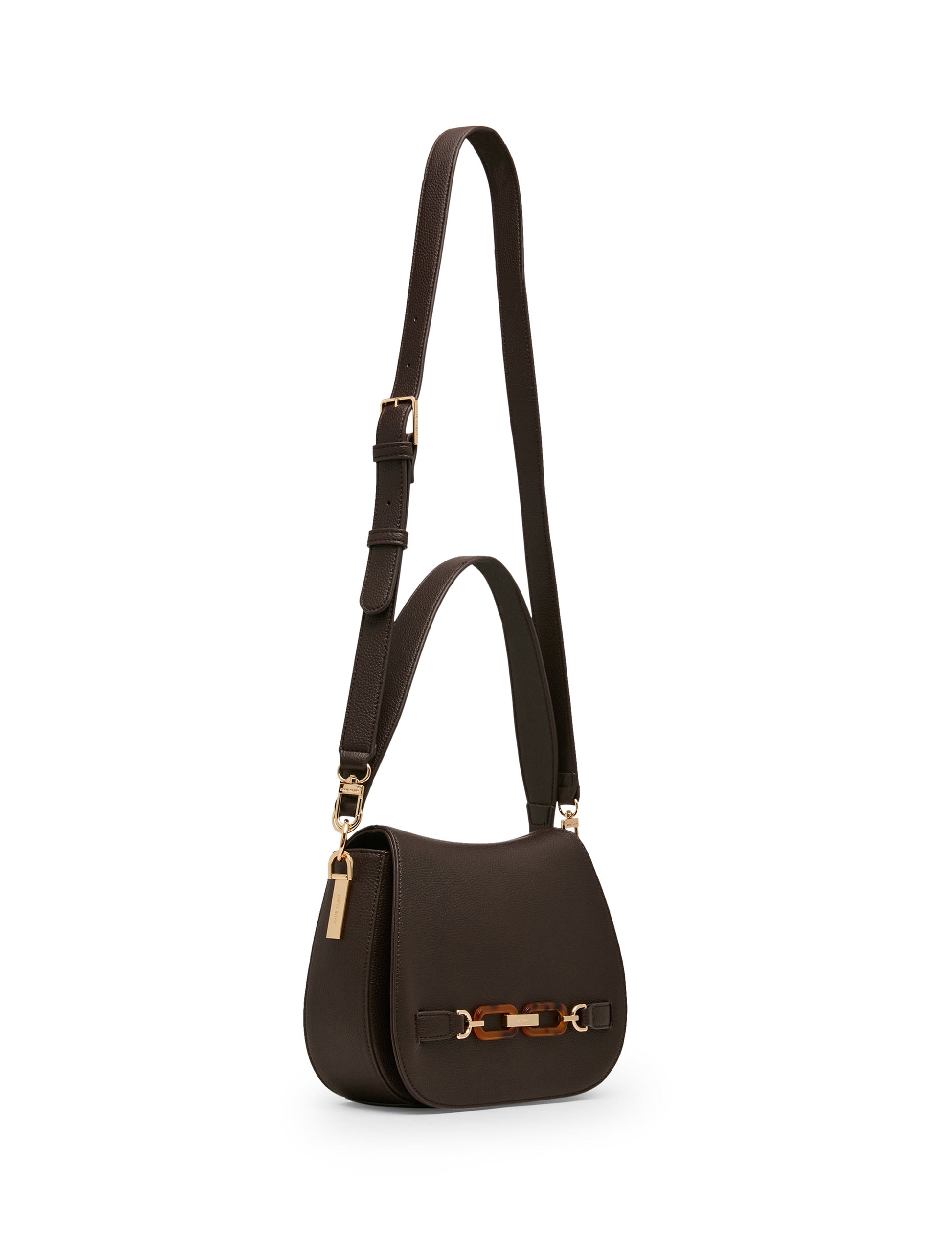 Anne Klein Flap Shoulder Bag with Scarf Detail in Espresso / Pearl White-Sesame |
