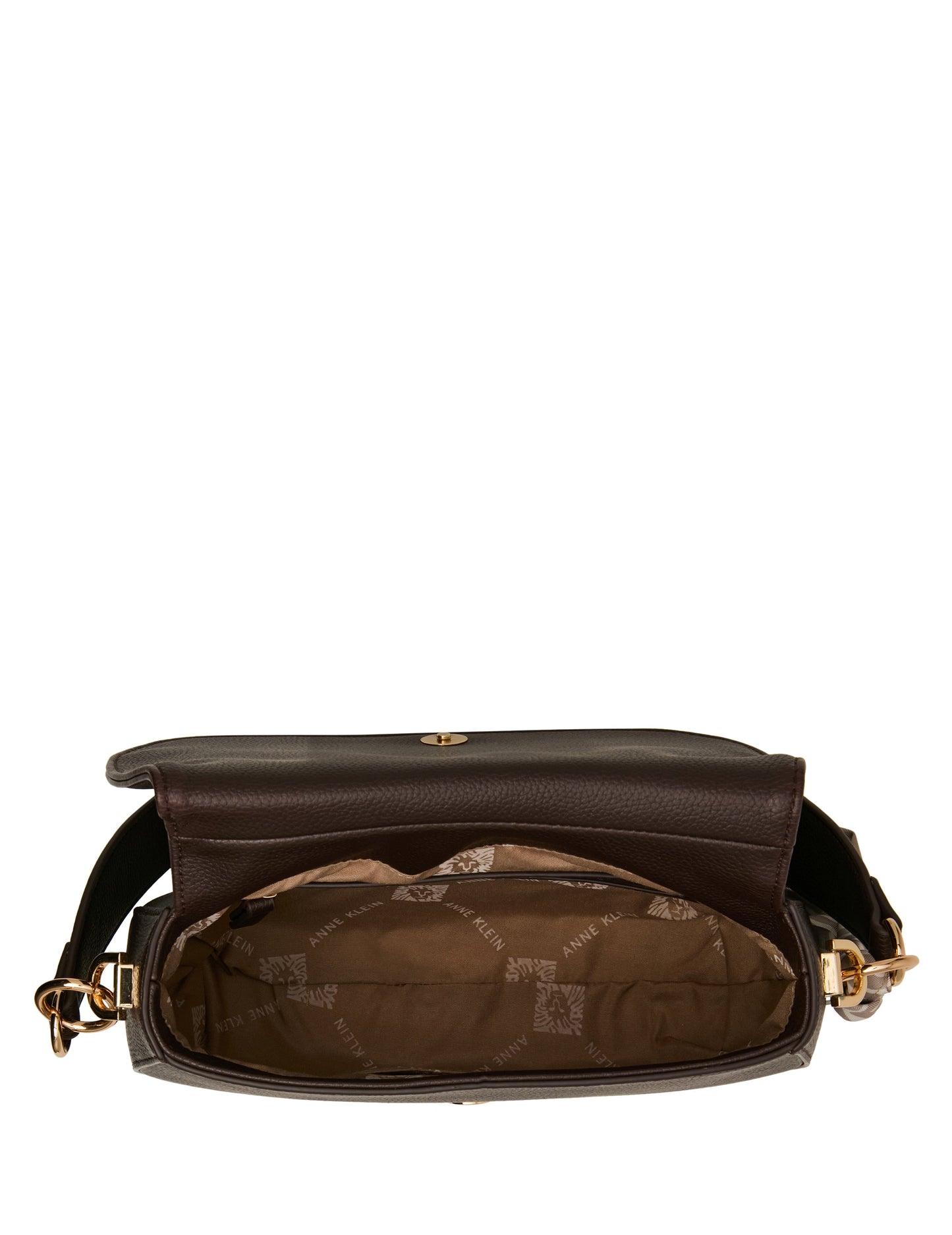 Anne Klein Flap Shoulder Bag with Scarf Detail in Espresso / Pearl White-Sesame |